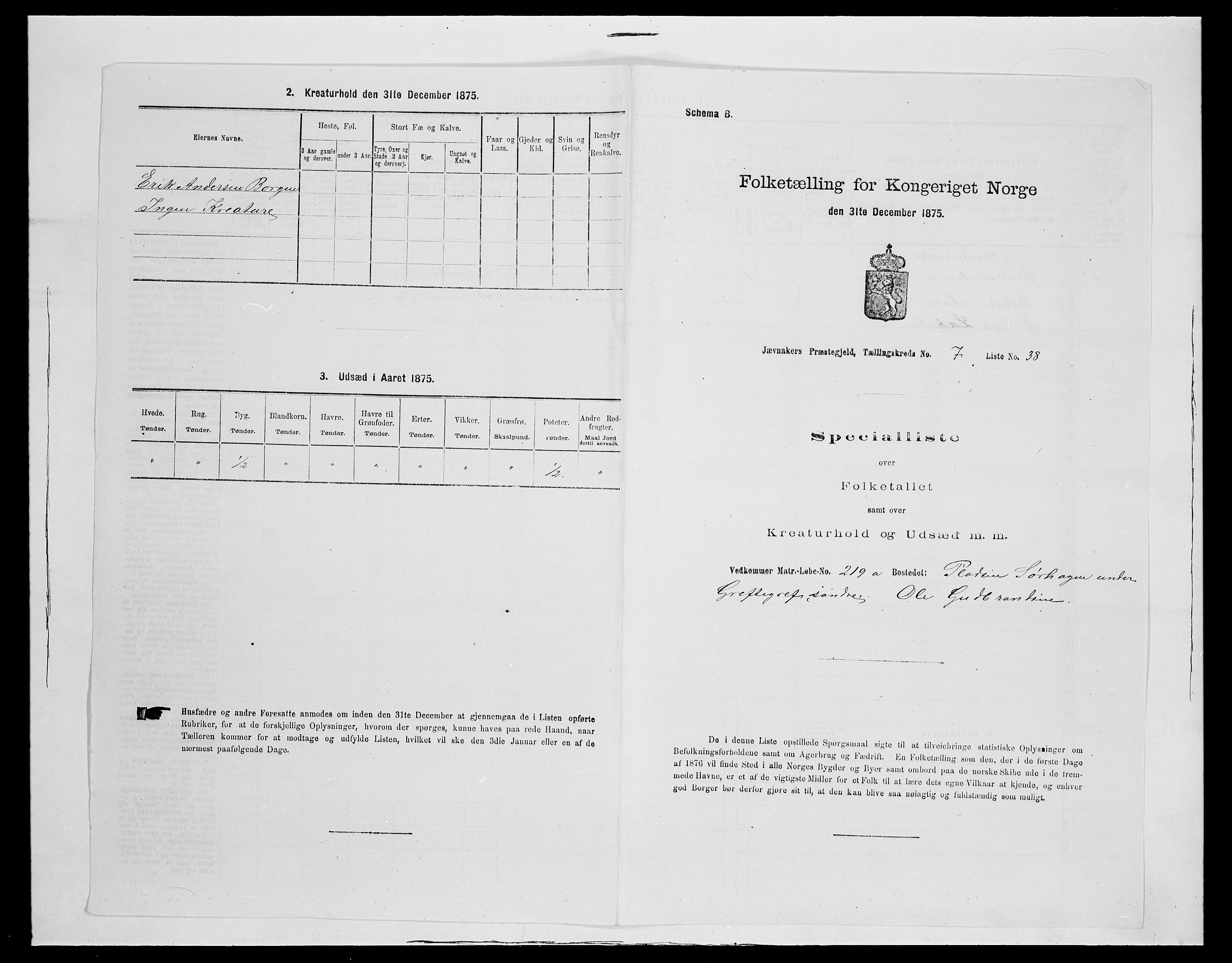 SAH, 1875 census for 0532P Jevnaker, 1875, p. 1233