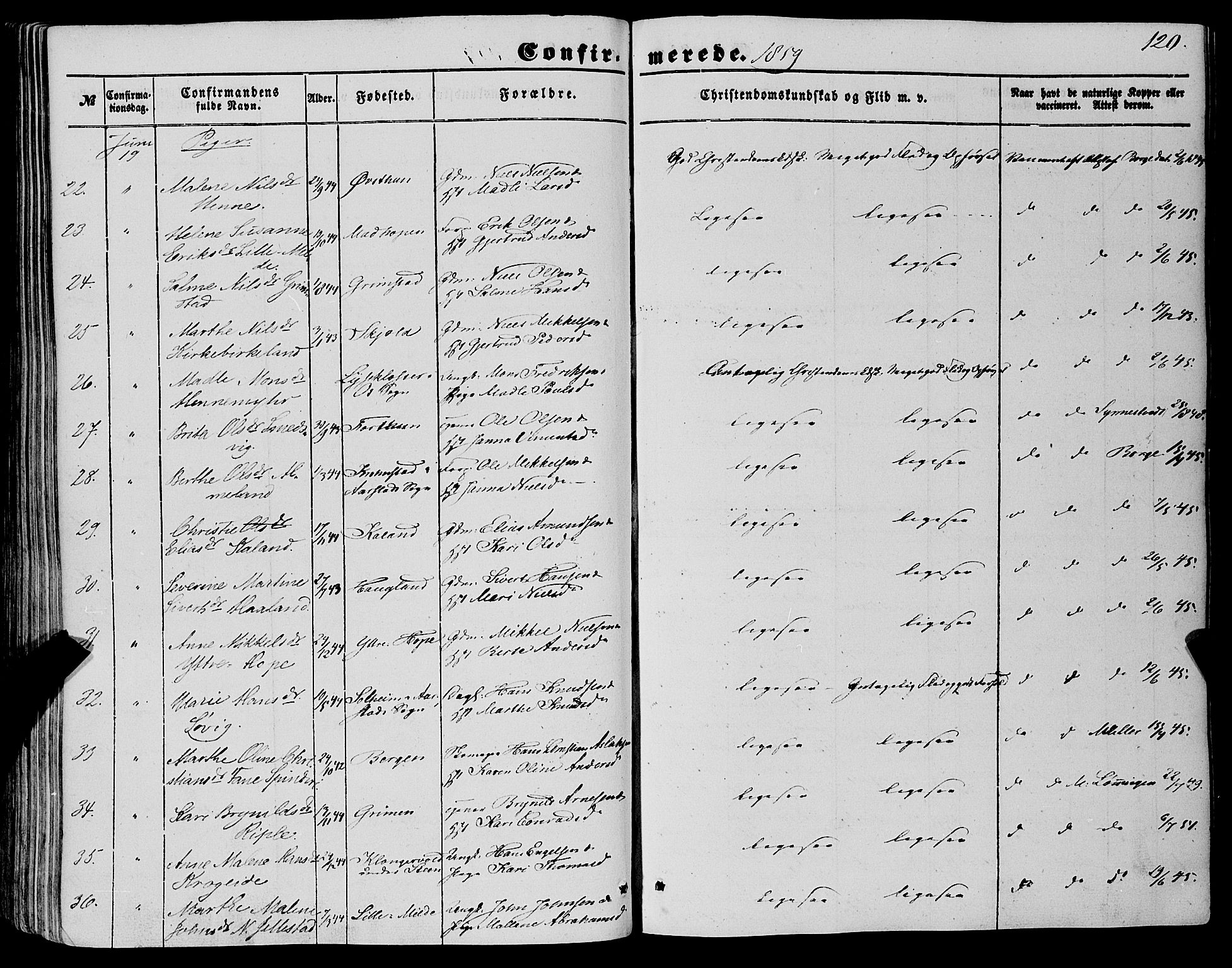 Fana Sokneprestembete, SAB/A-75101/H/Haa/Haaa/L0011: Parish register (official) no. A 11, 1851-1862, p. 120