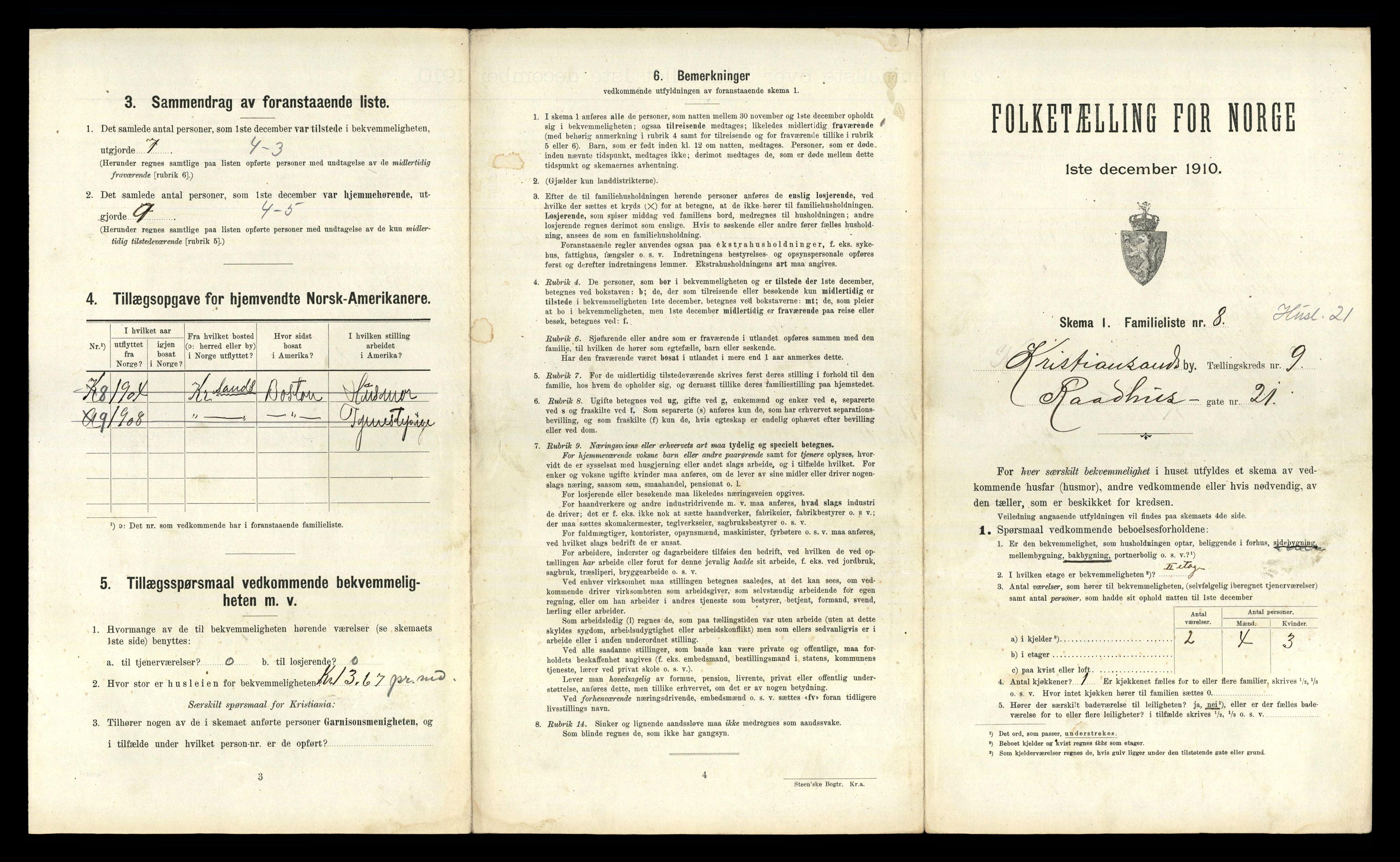 RA, 1910 census for Kristiansand, 1910, p. 2154