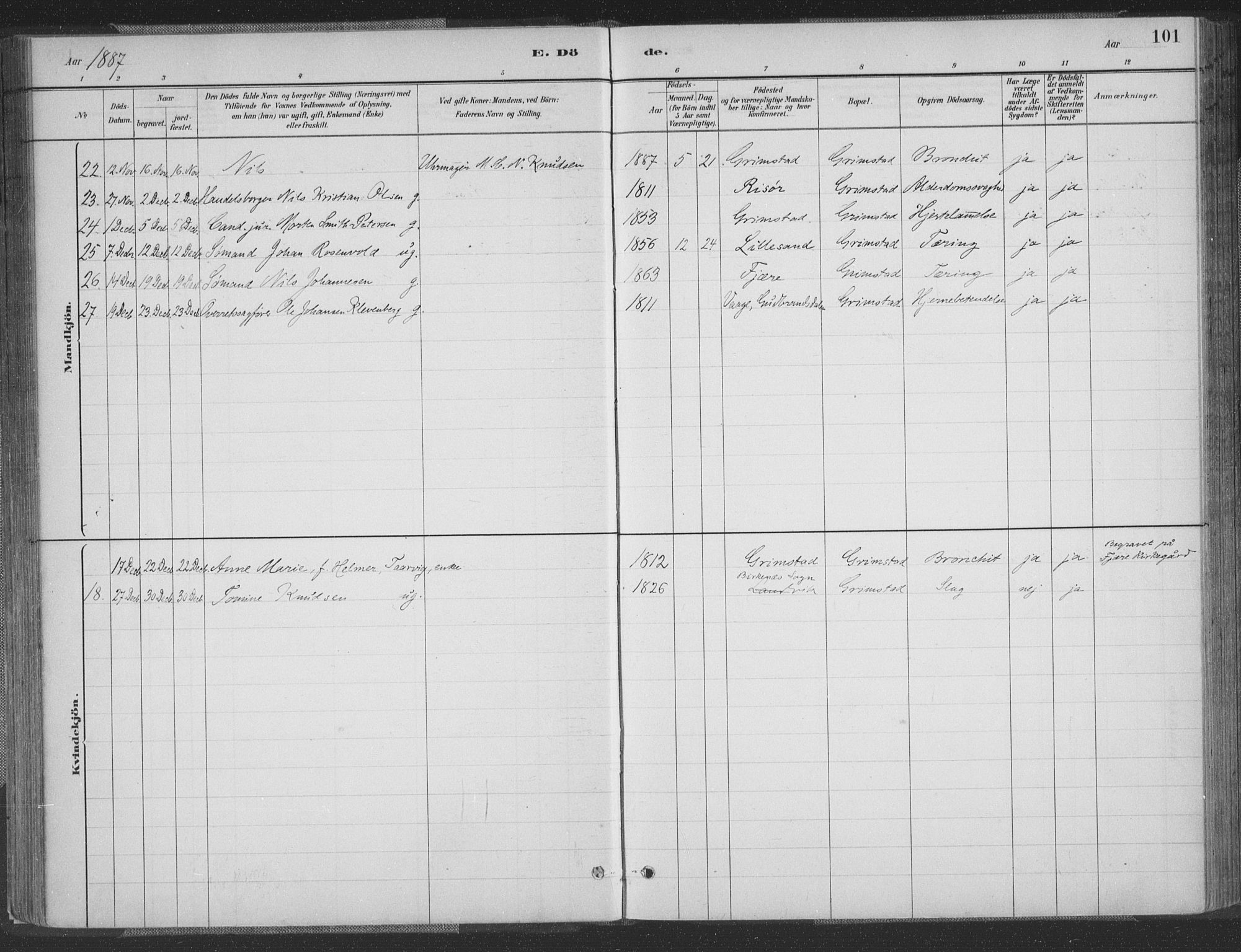 Grimstad sokneprestkontor, AV/SAK-1111-0017/F/Fa/L0004: Parish register (official) no. A 3, 1882-1910, p. 101