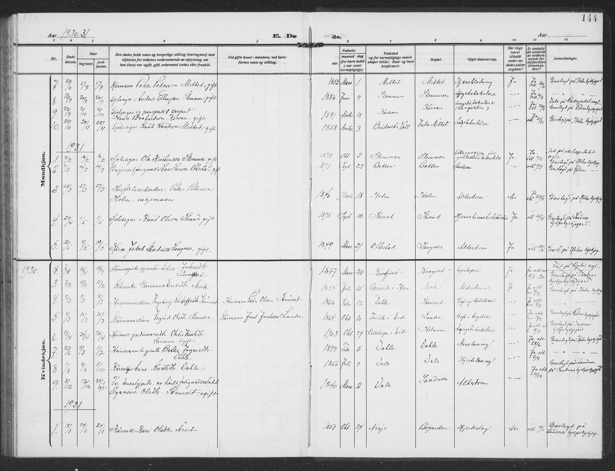 Ministerialprotokoller, klokkerbøker og fødselsregistre - Møre og Romsdal, AV/SAT-A-1454/549/L0615: Parish register (copy) no. 549C01, 1905-1932, p. 144