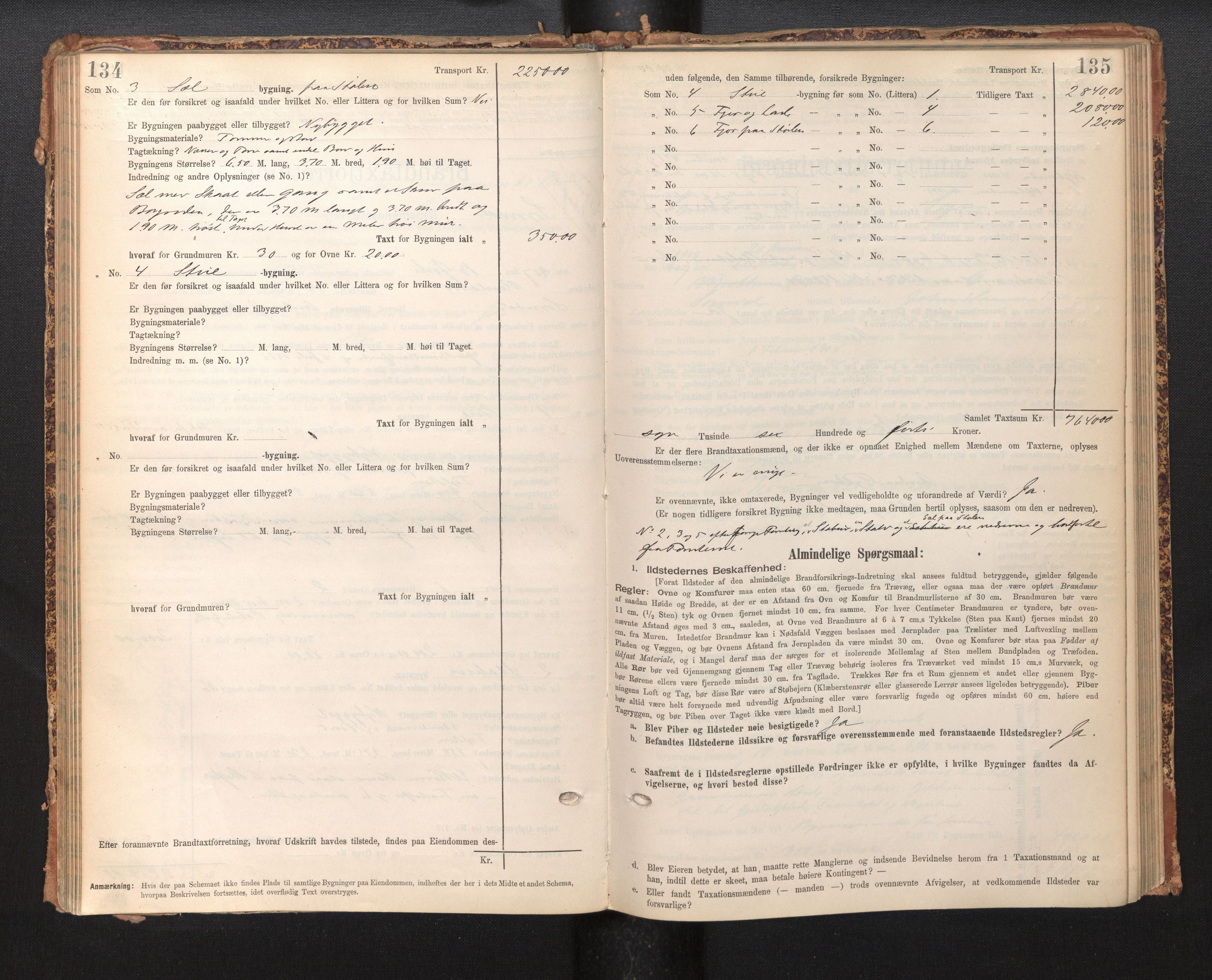 Lensmannen i Sogndal, AV/SAB-A-29901/0012/L0009: Branntakstprotokoll, skjematakst, 1901-1914, p. 134-135