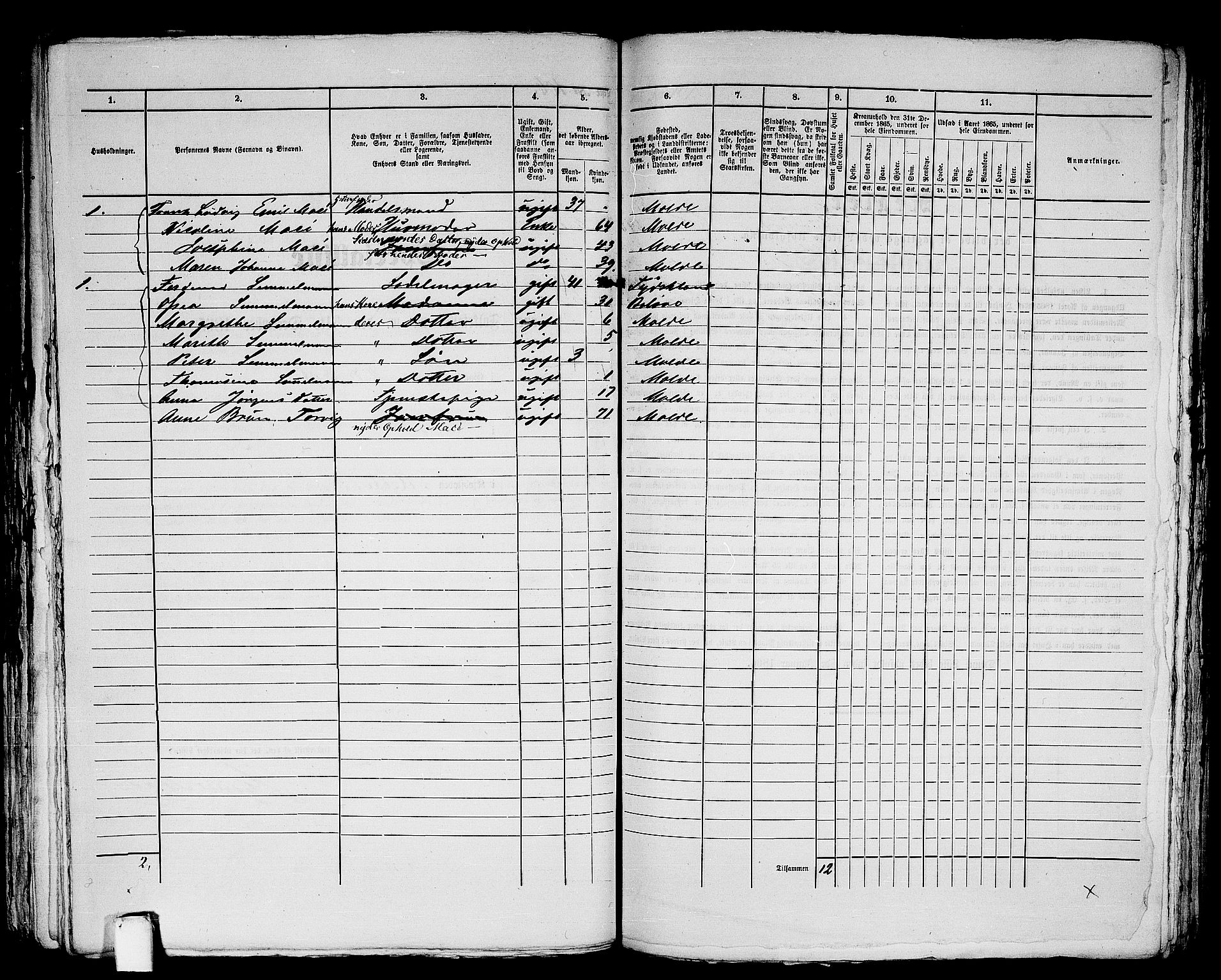 RA, 1865 census for Molde, 1865, p. 223