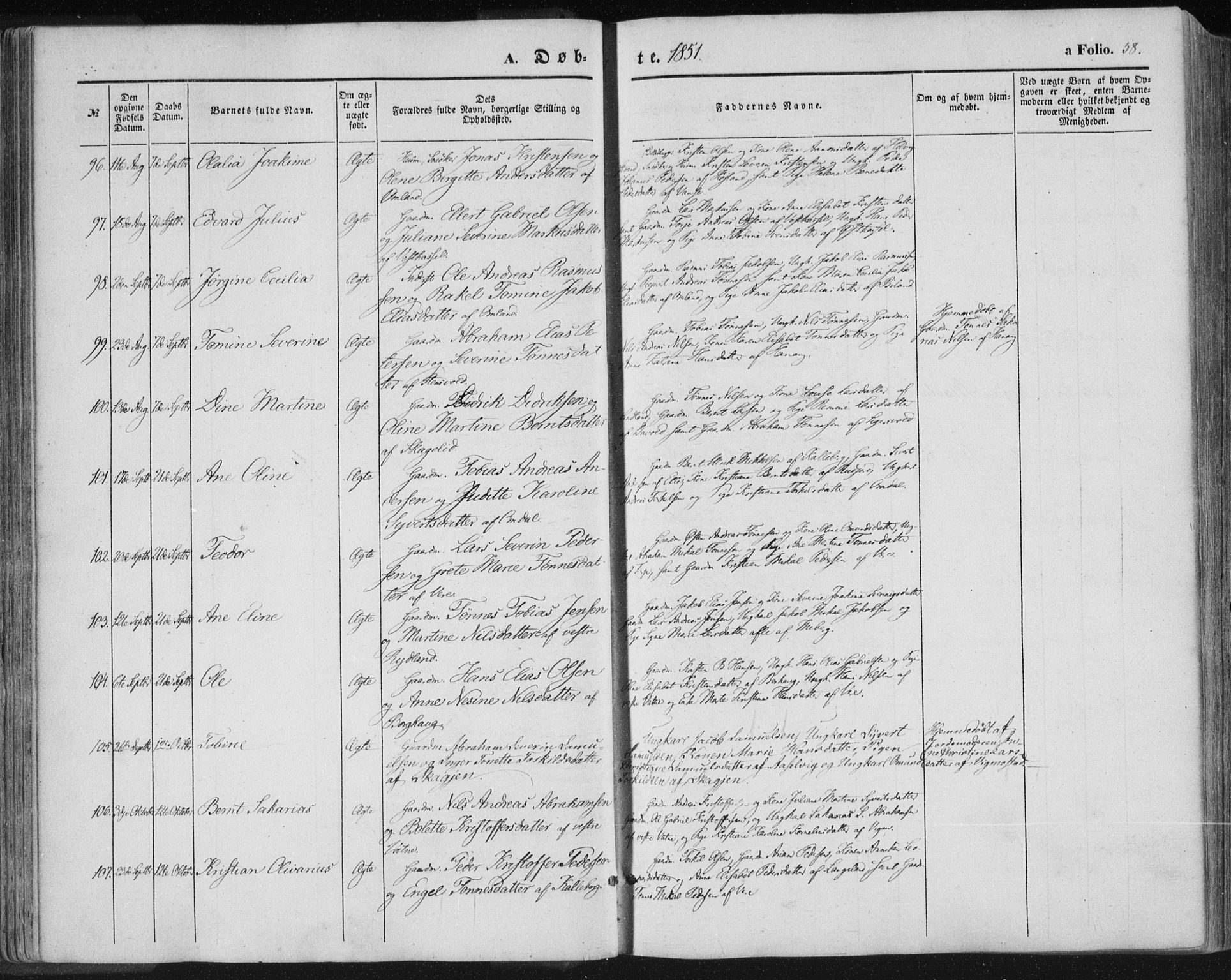 Lista sokneprestkontor, SAK/1111-0027/F/Fa/L0010: Parish register (official) no. A 10, 1846-1861, p. 58