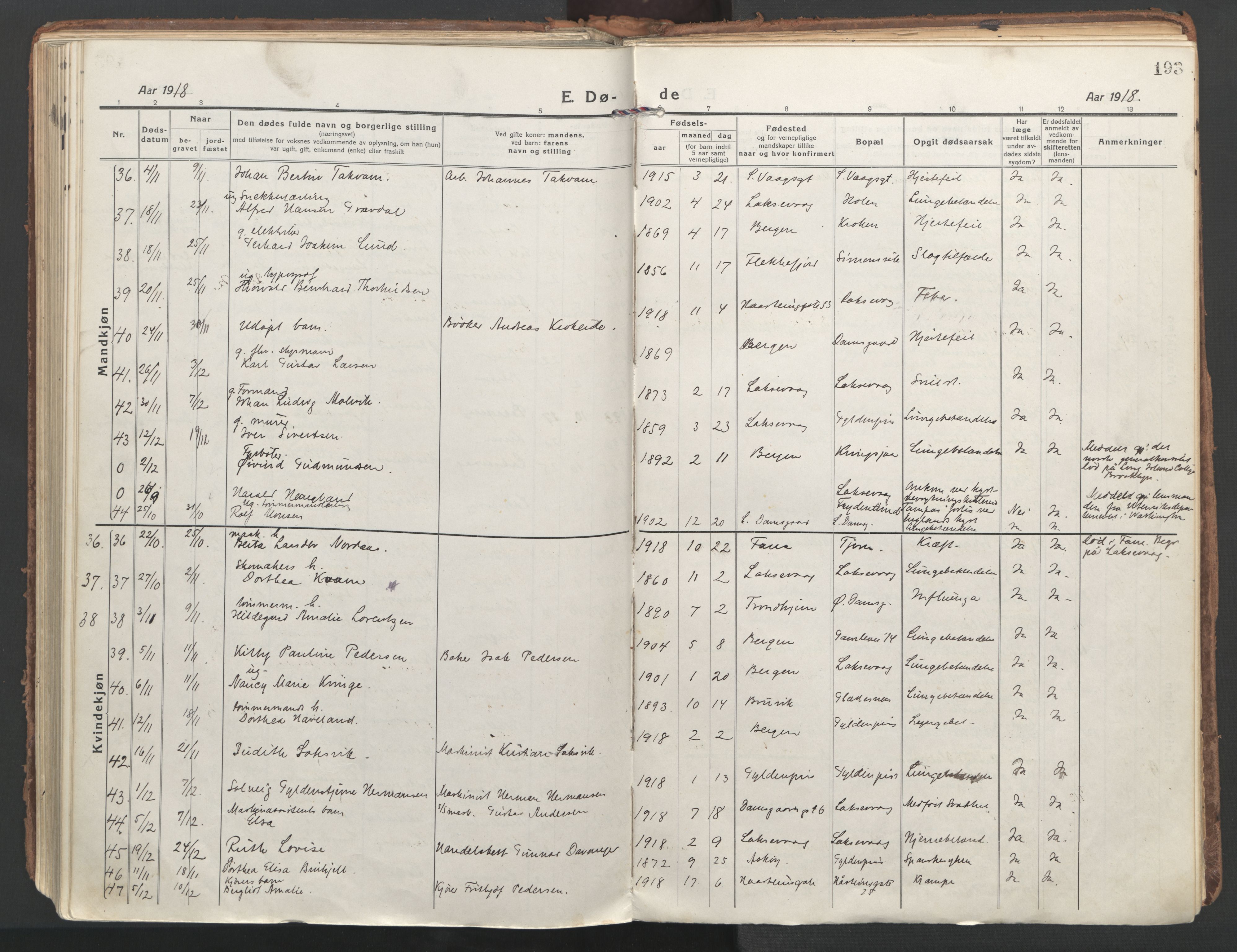 Laksevåg Sokneprestembete, AV/SAB-A-76501/H/Ha/Haa/Haaa/L0002: Parish register (official) no. A 2, 1917-1927, p. 193