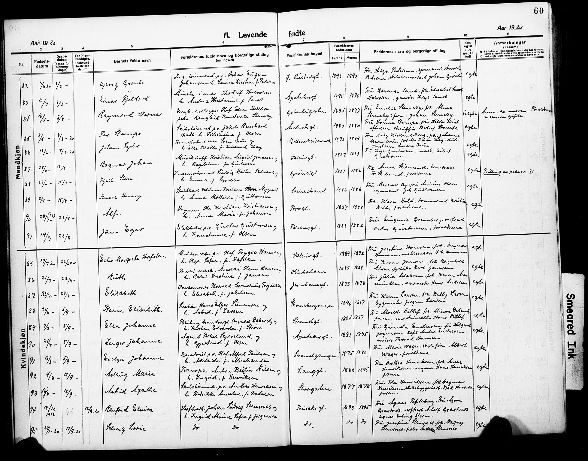 Horten kirkebøker, AV/SAKO-A-348/G/Ga/L0008: Parish register (copy) no. 8, 1916-1926, p. 60