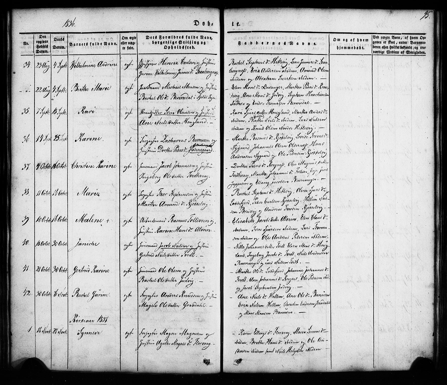 Askøy Sokneprestembete, SAB/A-74101/H/Ha/Haa/Haaa/L0005: Parish register (official) no. A 5, 1836-1852, p. 95
