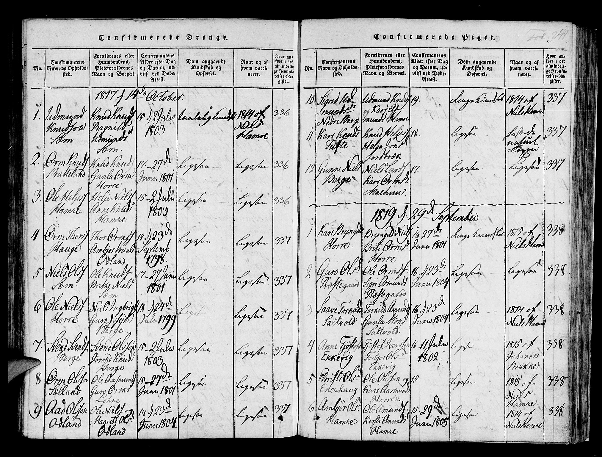 Røldal sokneprestembete, SAB/A-100247: Parish register (official) no. A 2, 1817-1856, p. 241