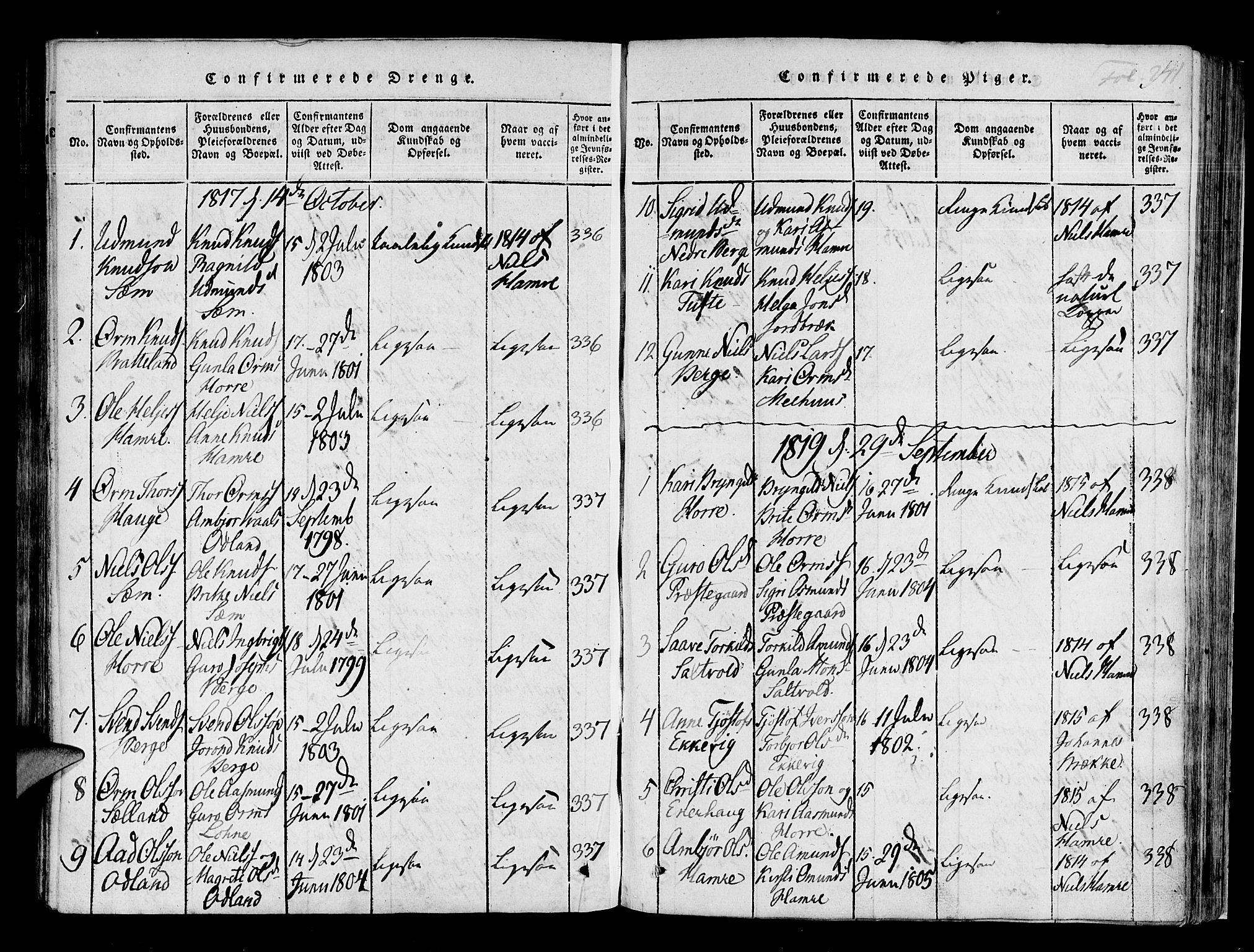 Røldal sokneprestembete, AV/SAB-A-100247: Parish register (official) no. A 2, 1817-1856, p. 241