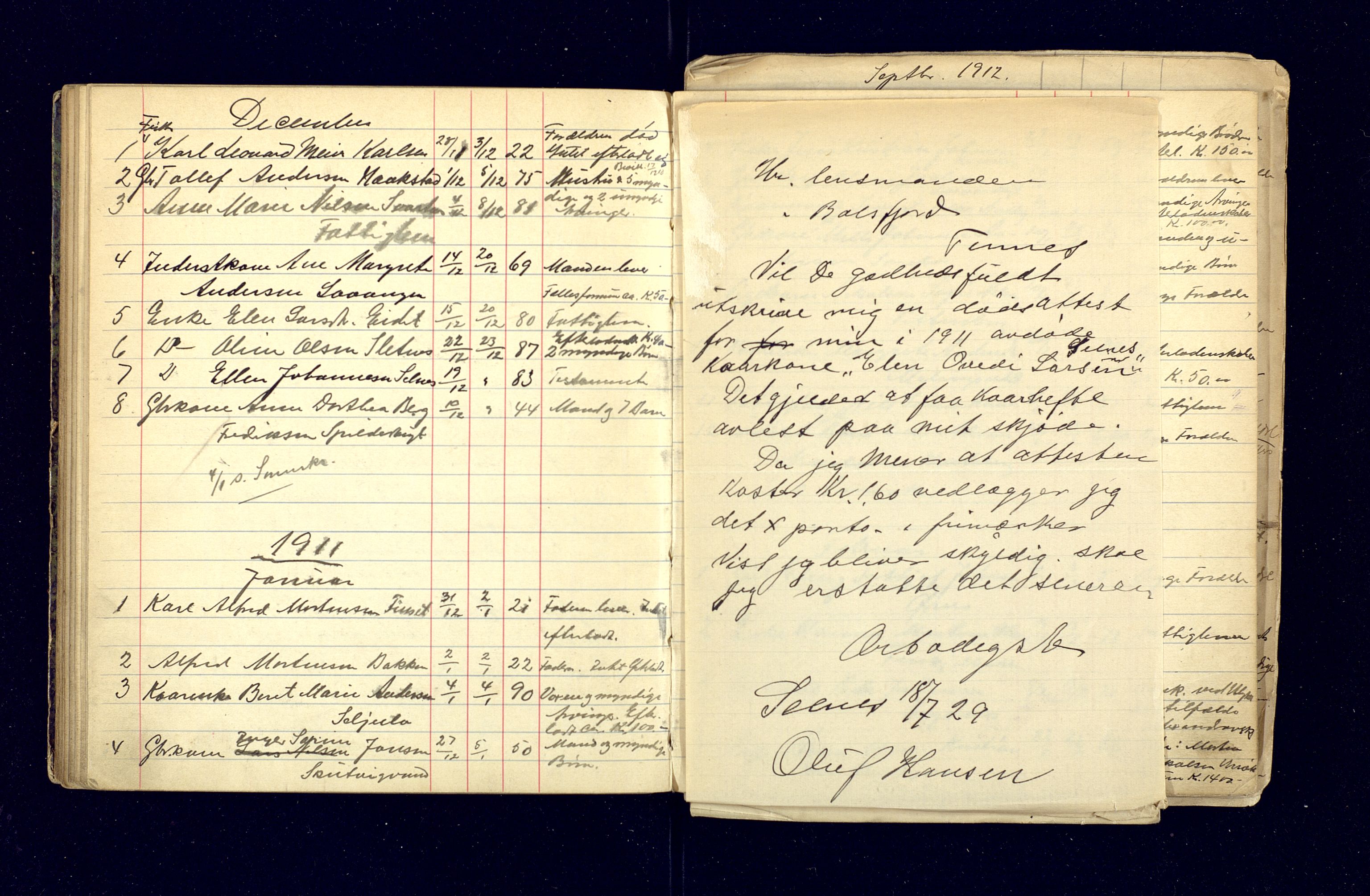 Lensmannen i Balsfjord, AV/SATØ-S-0085/Gh/Ghb/L0111/0002: Dødsfallsprotokoller / Dødsfallsprotokoll, 1901-1913