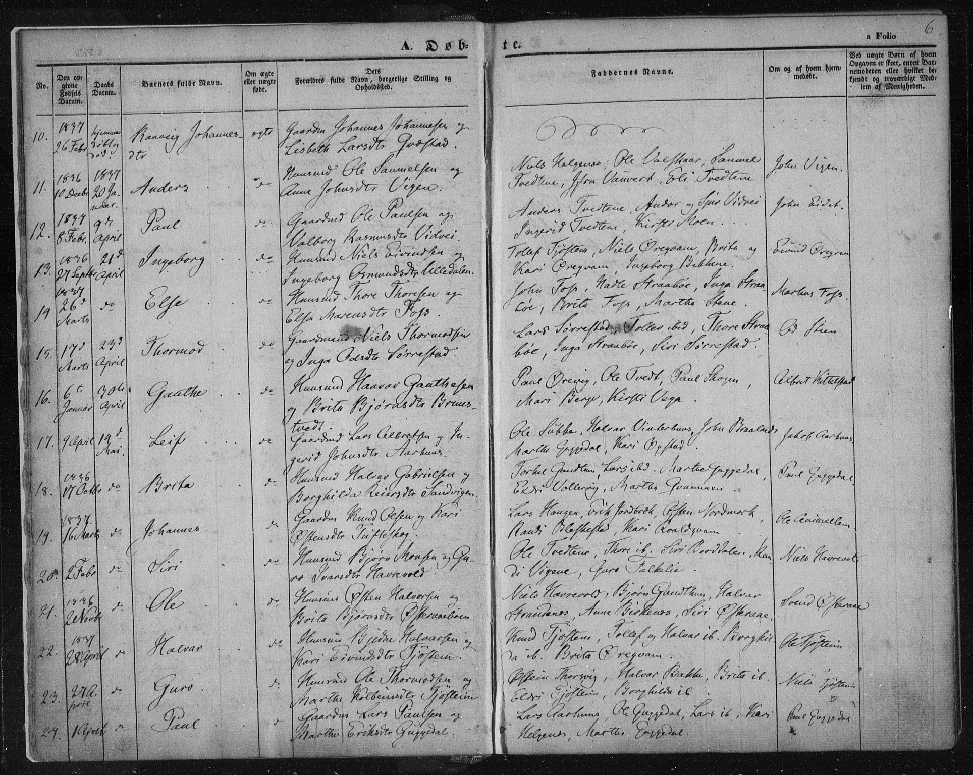 Suldal sokneprestkontor, AV/SAST-A-101845/01/IV/L0008: Parish register (official) no. A 8, 1836-1853, p. 6