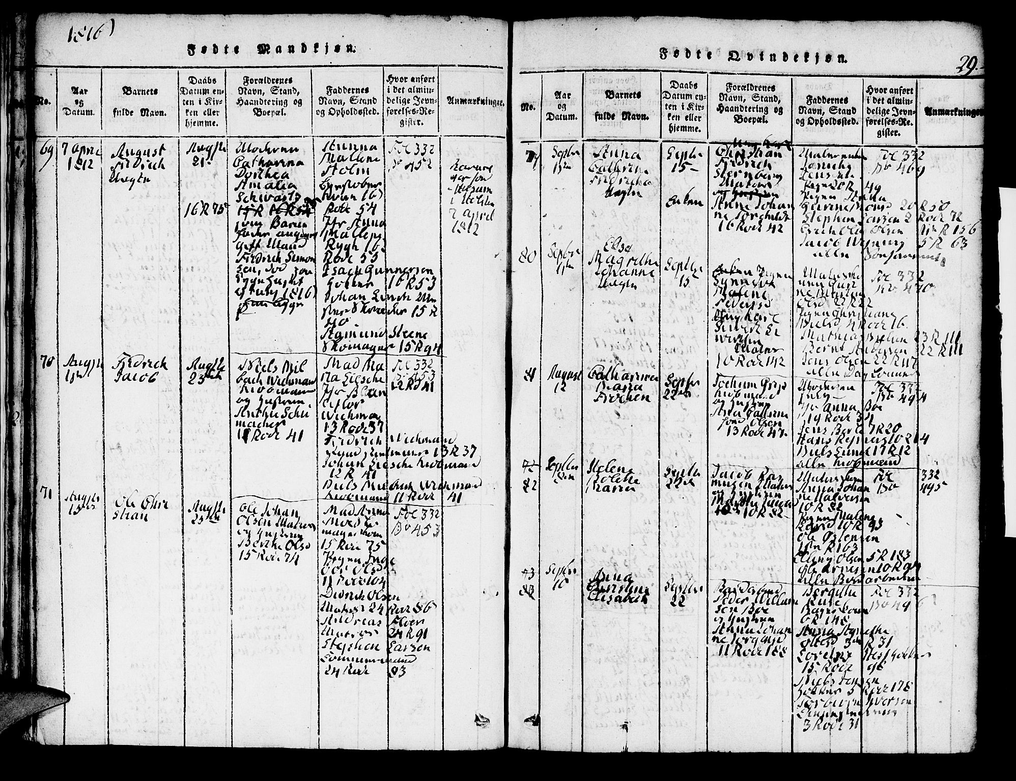Domkirken sokneprestembete, SAB/A-74801/H/Hab/L0001: Parish register (copy) no. A 1, 1816-1821, p. 29