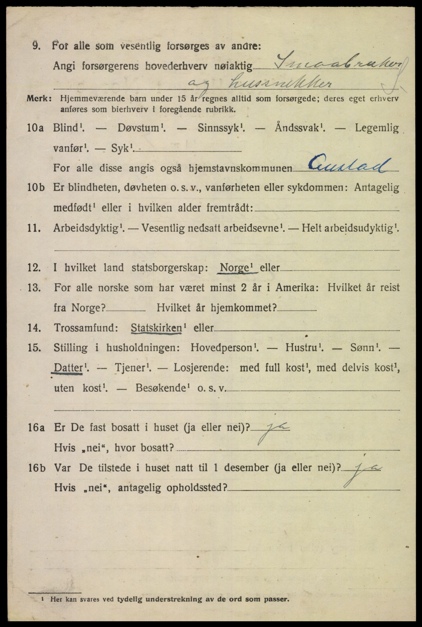 SAK, 1920 census for Austad, 1920, p. 1374