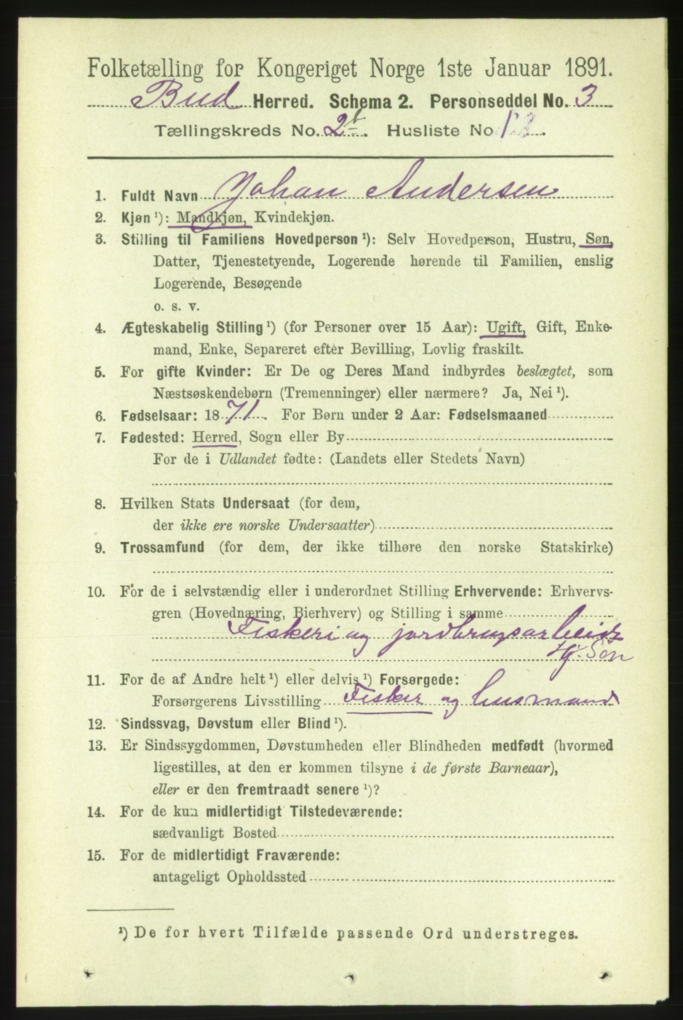 RA, 1891 census for 1549 Bud, 1891, p. 1226