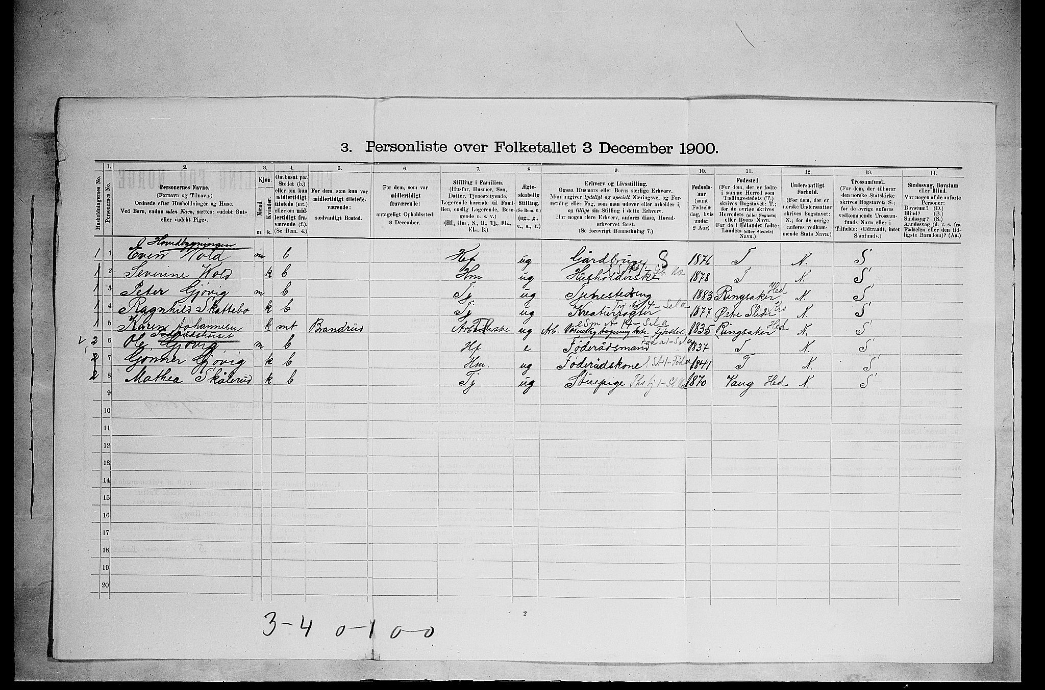 SAH, 1900 census for Nes, 1900, p. 631