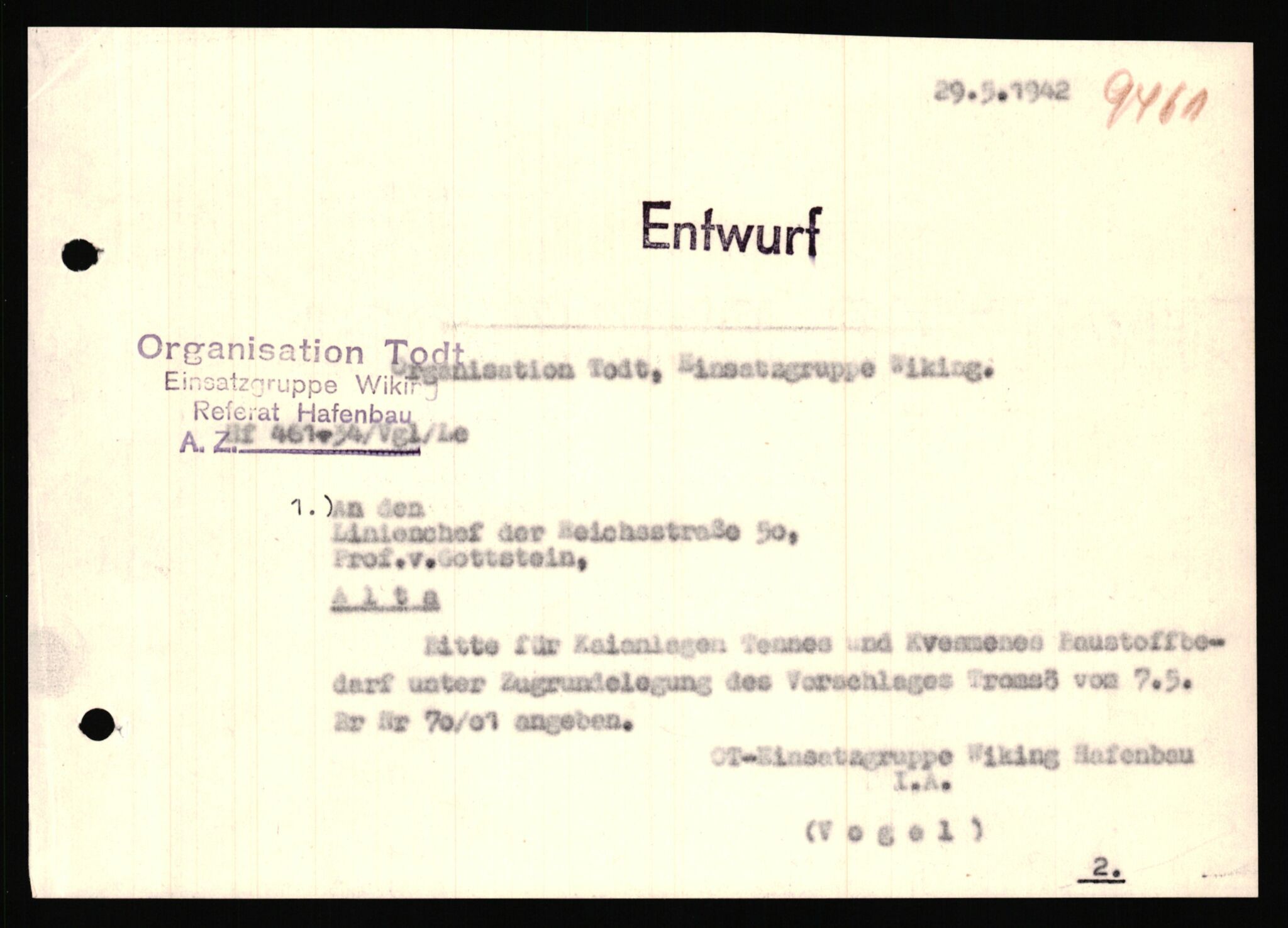 Tyske arkiver, Organisation Todt (OT), Einsatzgruppe Wiking, AV/RA-RAFA-2188/1/E/E6/E6c/L0007: Nachschub: Arkivkode 9451-9490, 1940-1945, p. 73