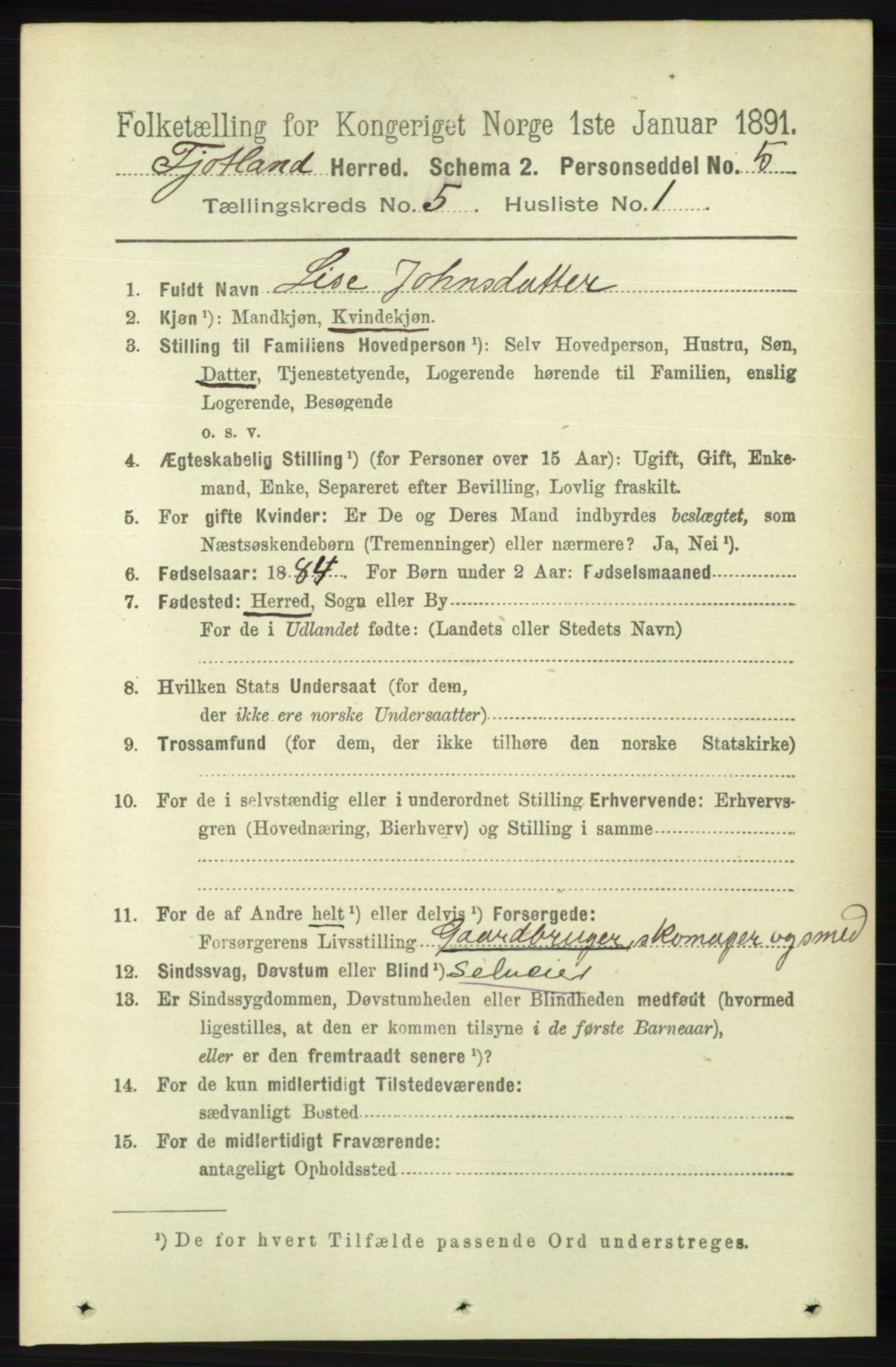 RA, 1891 census for 1036 Fjotland, 1891, p. 723