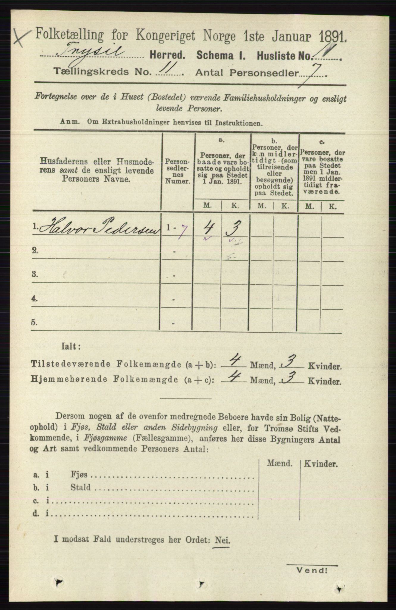 RA, 1891 census for 0428 Trysil, 1891, p. 5458