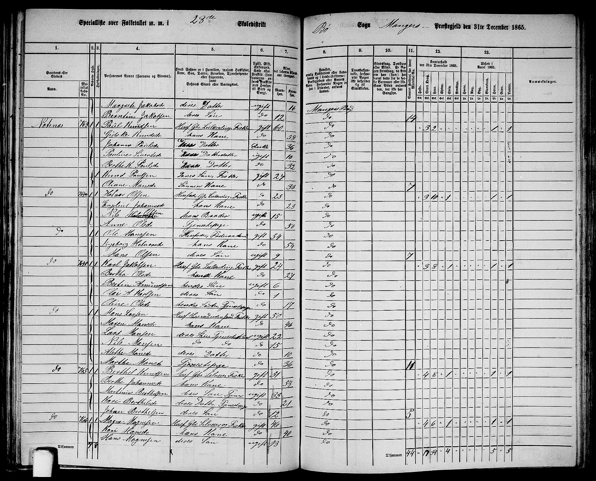 RA, 1865 census for Manger, 1865, p. 229