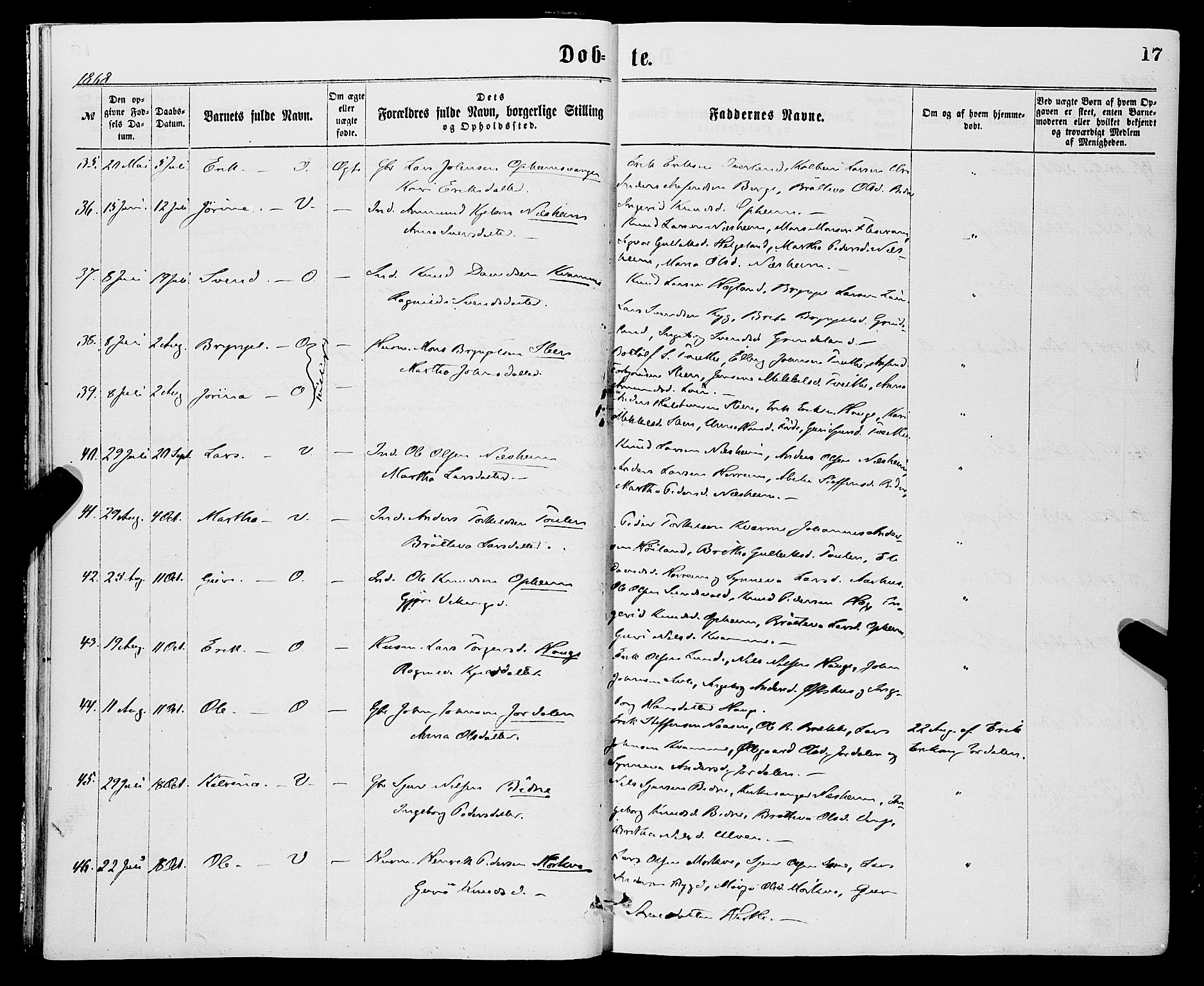 Vossestrand Sokneprestembete, AV/SAB-A-79101/H/Haa: Parish register (official) no. A 1, 1866-1877, p. 17