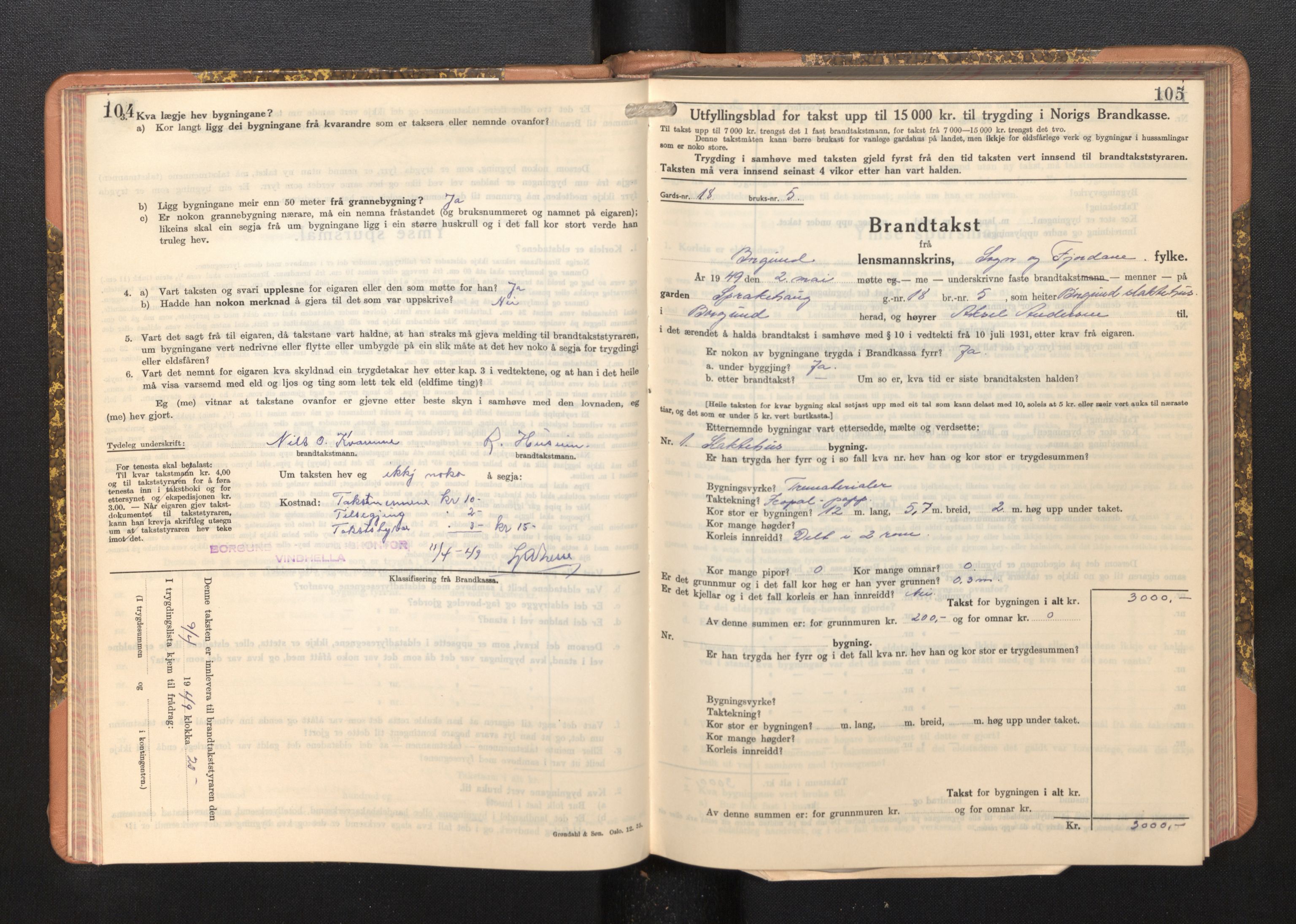 Lensmannen i Borgund, AV/SAB-A-26601/0012/L0004: Branntakstprotokoll, skjematakst, 1937-1953, p. 104-105