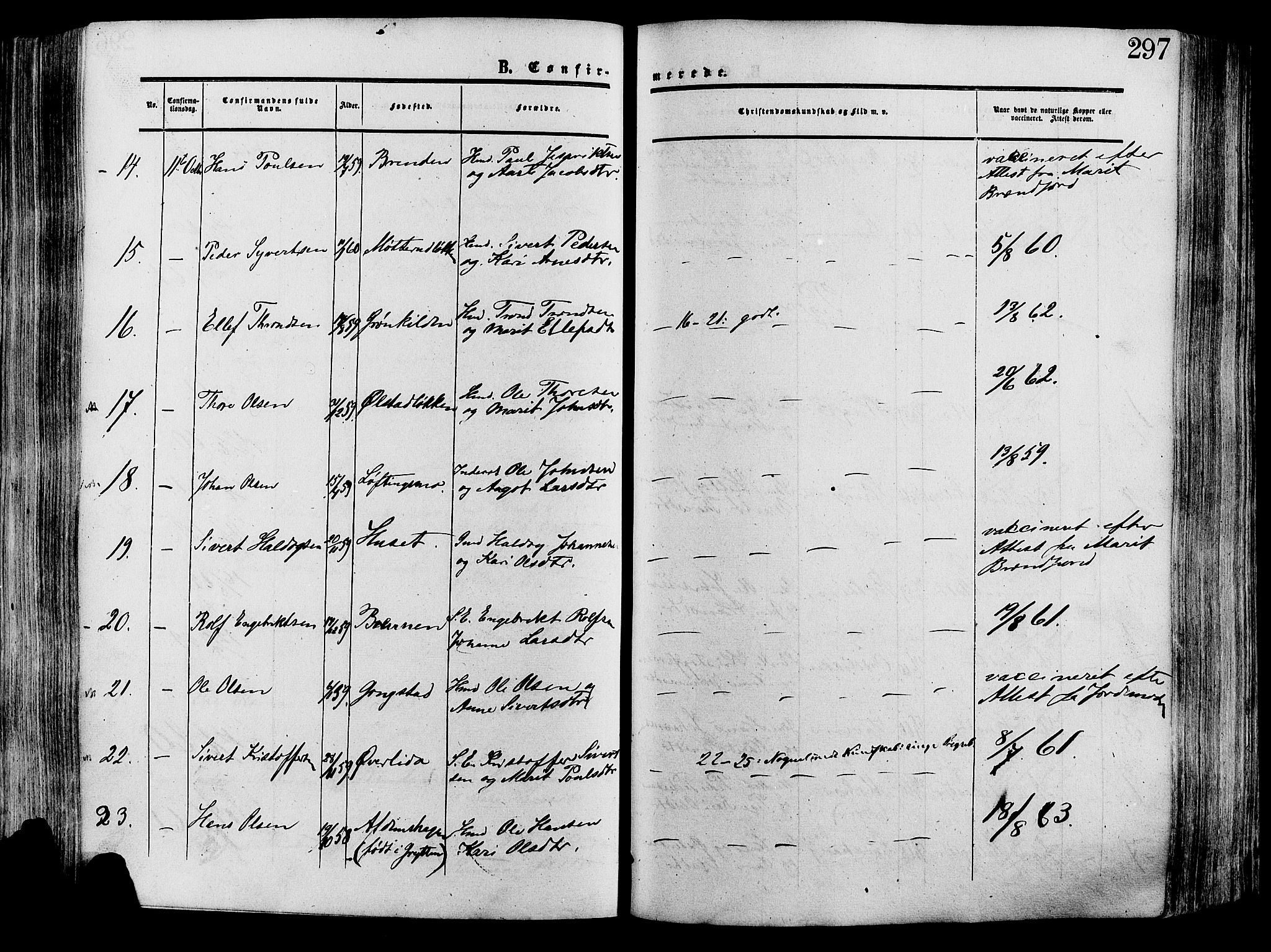 Lesja prestekontor, SAH/PREST-068/H/Ha/Haa/L0008: Parish register (official) no. 8, 1854-1880, p. 297