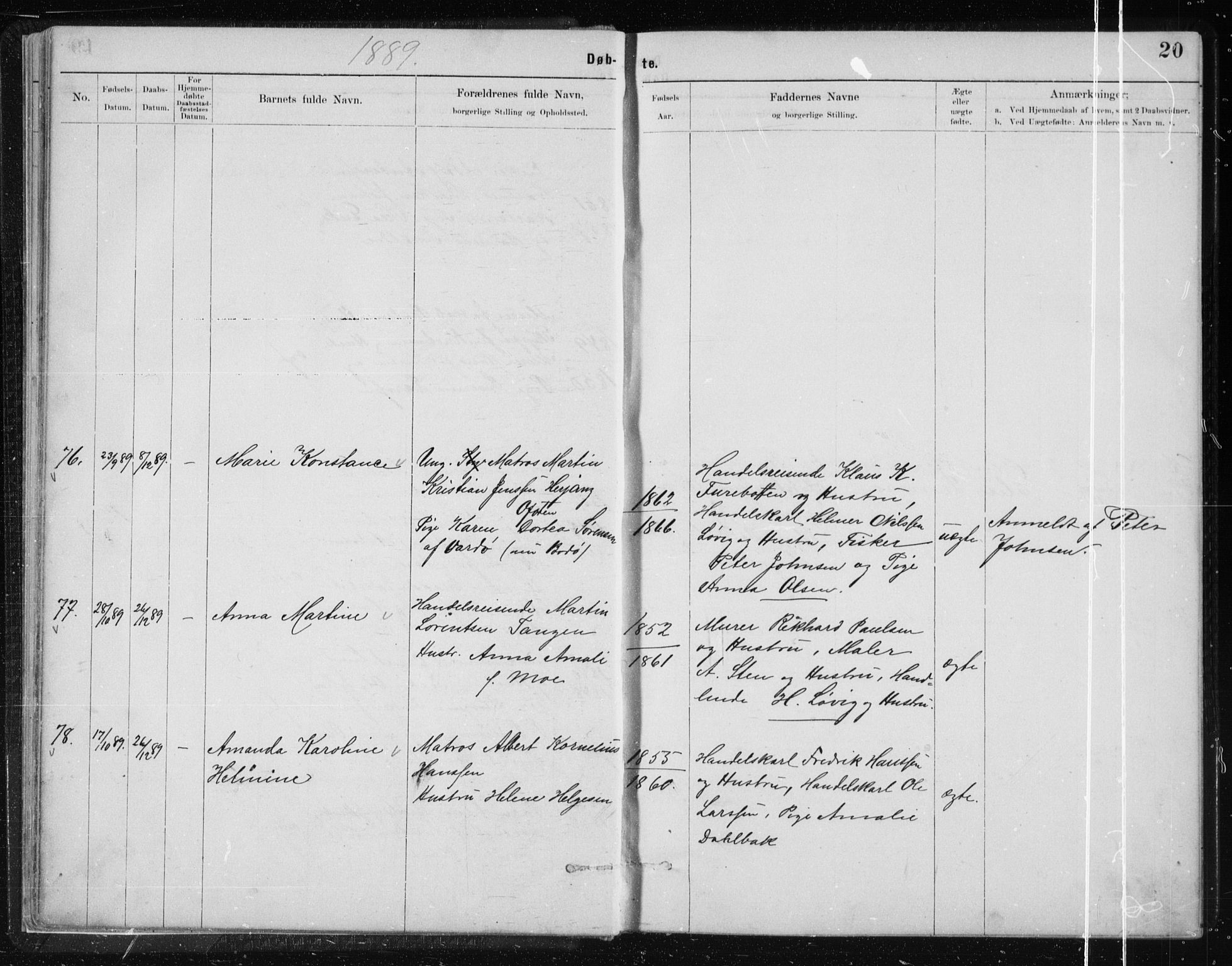 Ministerialprotokoller, klokkerbøker og fødselsregistre - Nordland, AV/SAT-A-1459/801/L0032: Parish register (copy) no. 801C07, 1889-1897, p. 20