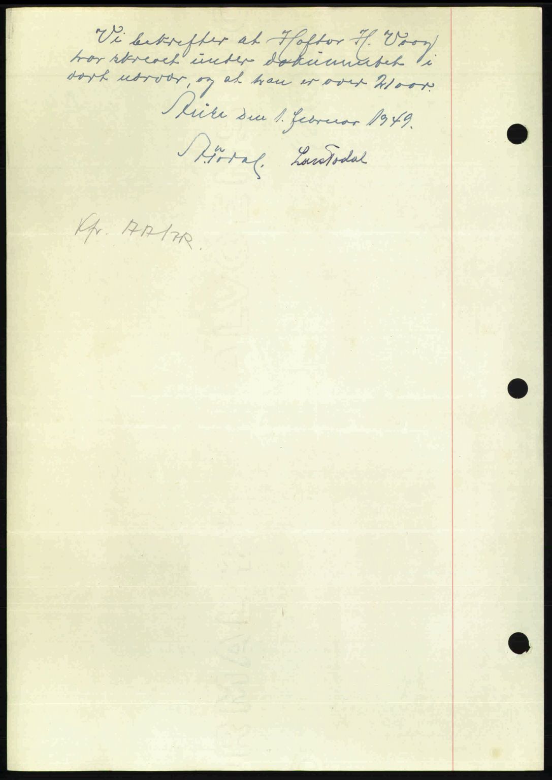 Nordmøre sorenskriveri, AV/SAT-A-4132/1/2/2Ca: Mortgage book no. A110, 1948-1949, Diary no: : 285/1949