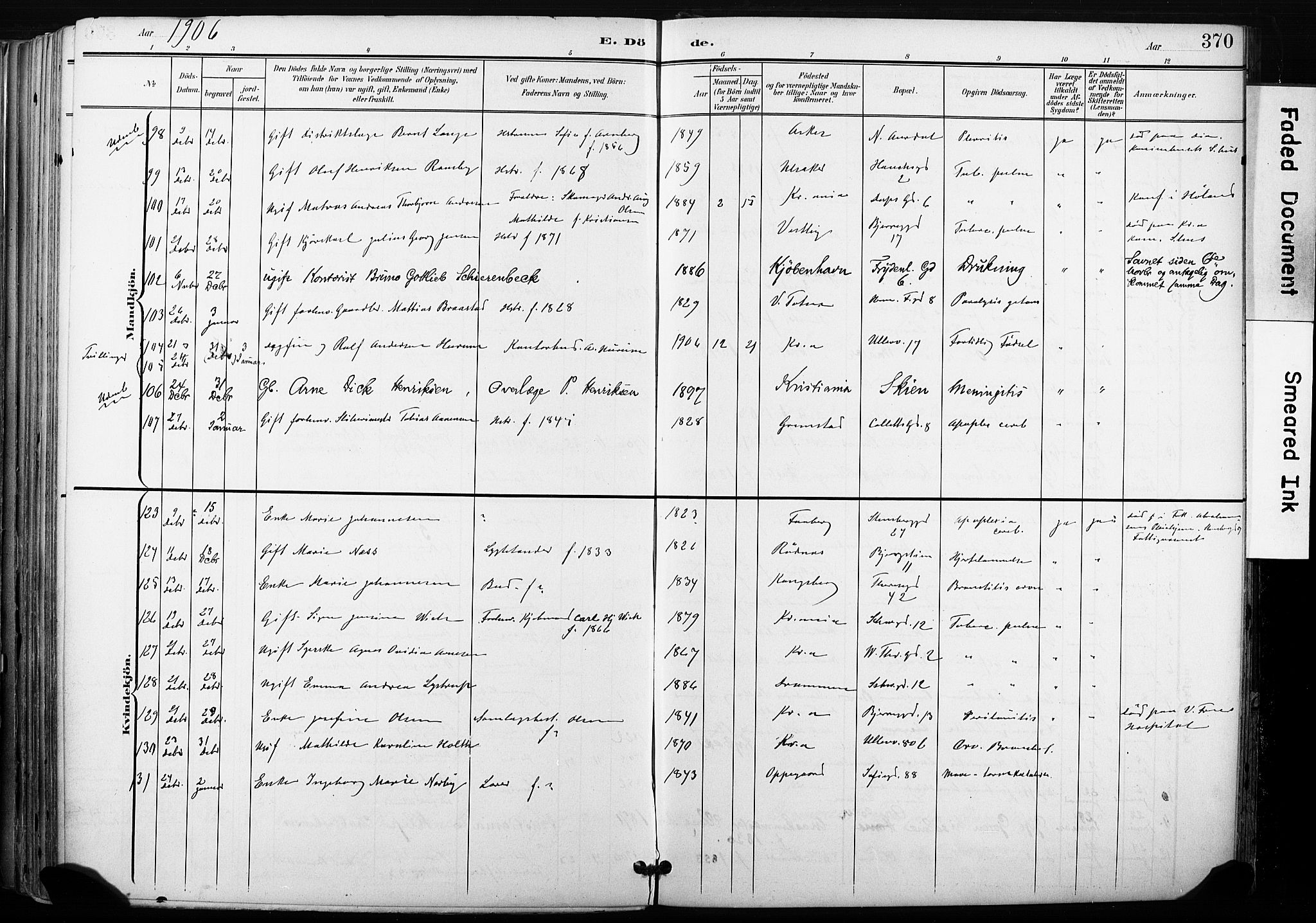 Gamle Aker prestekontor Kirkebøker, AV/SAO-A-10617a/F/L0013: Parish register (official) no. 13, 1901-1908, p. 370