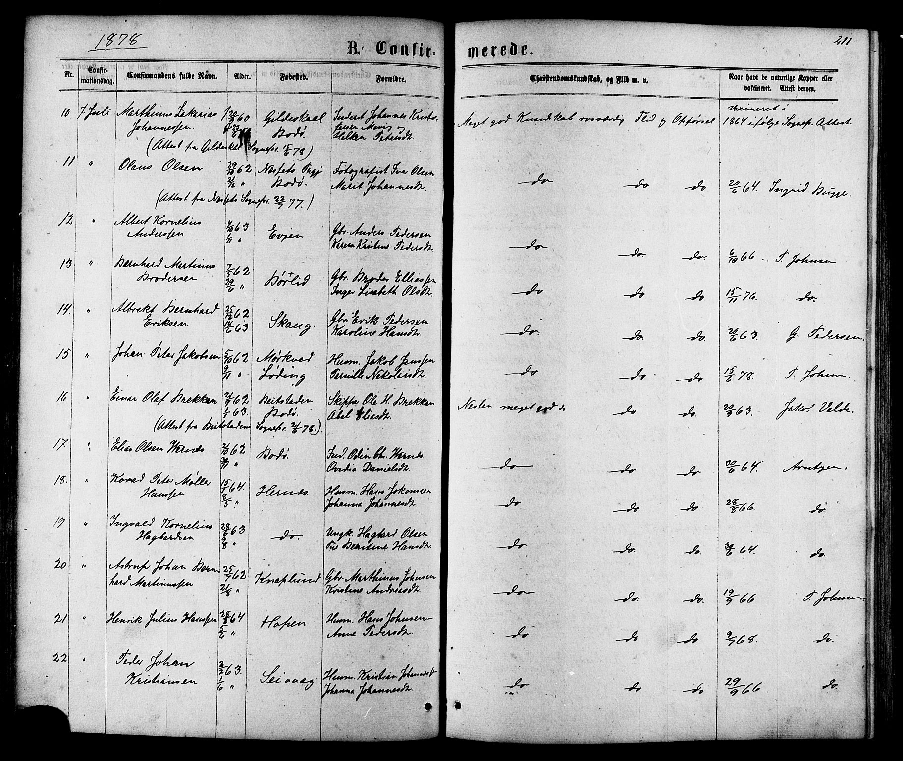 Ministerialprotokoller, klokkerbøker og fødselsregistre - Nordland, AV/SAT-A-1459/801/L0029: Parish register (copy) no. 801C04, 1868-1878, p. 211