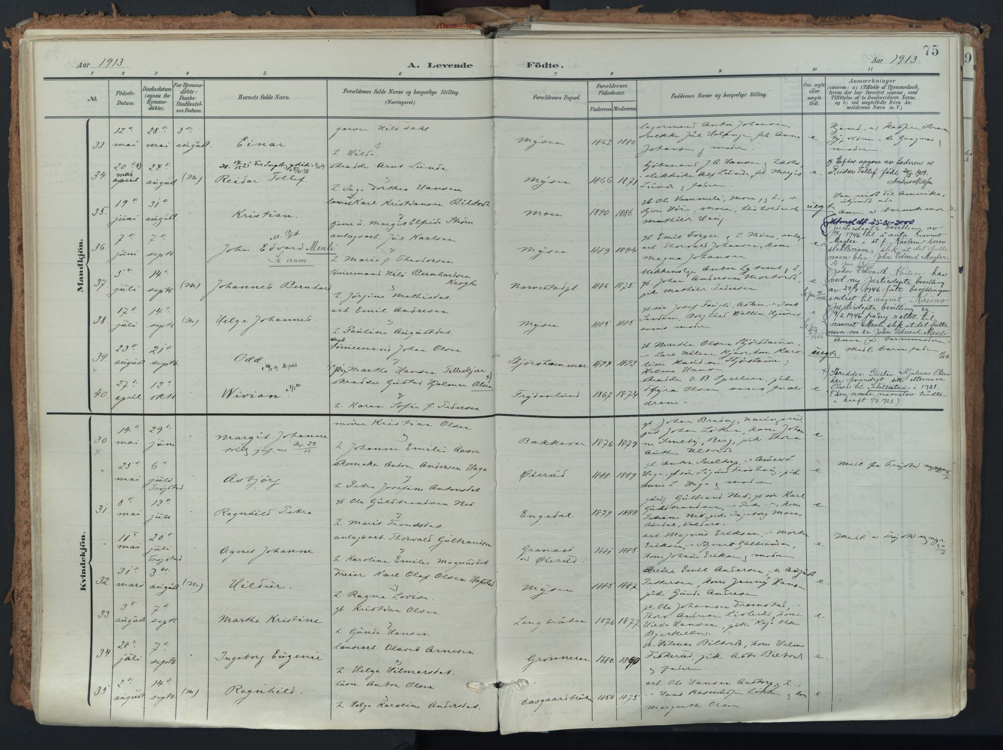 Eidsberg prestekontor Kirkebøker, AV/SAO-A-10905/F/Fa/L0014: Parish register (official) no. I 14, 1902-1919, p. 75