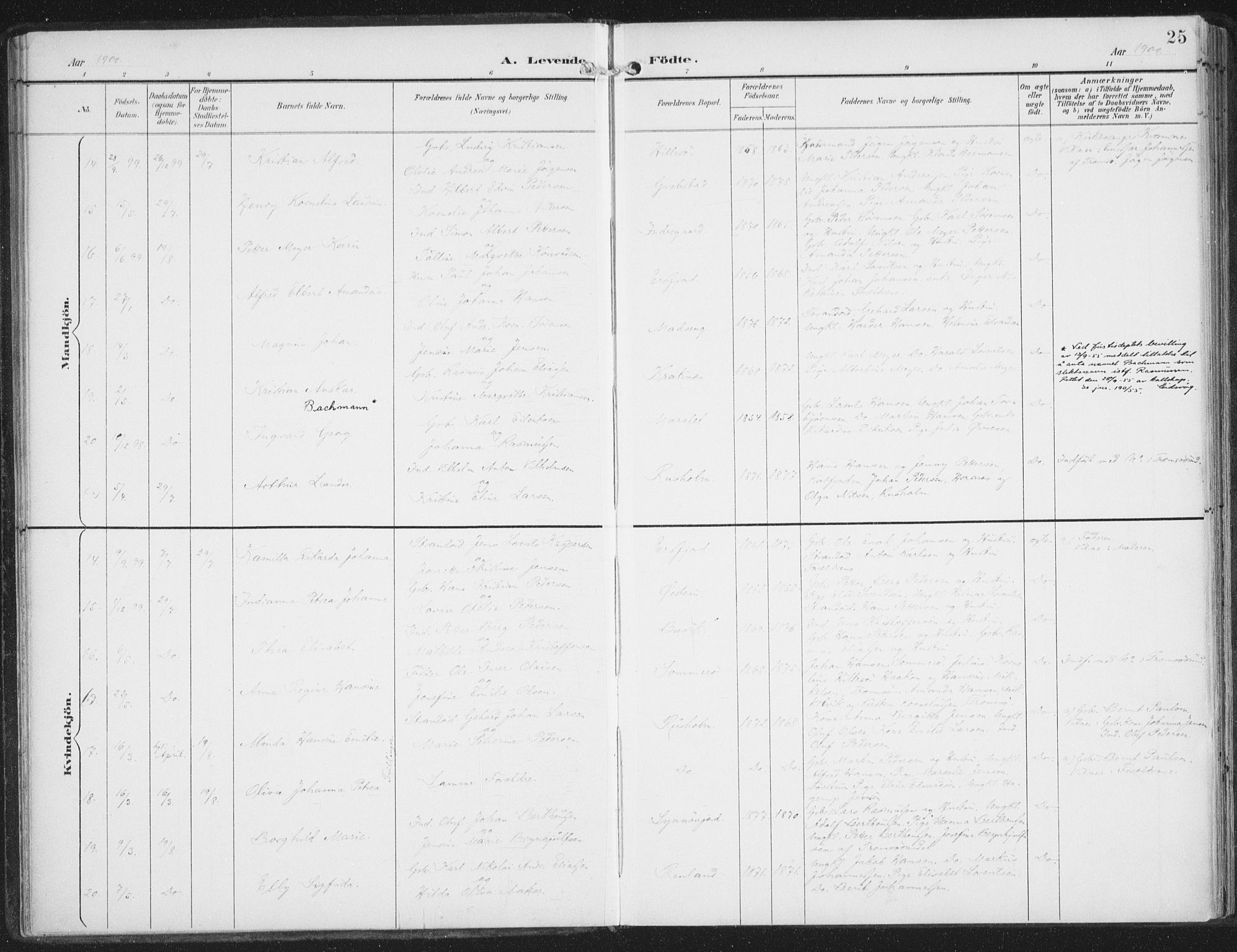 Lenvik sokneprestembete, SATØ/S-1310/H/Ha/Haa/L0015kirke: Parish register (official) no. 15, 1896-1915, p. 25