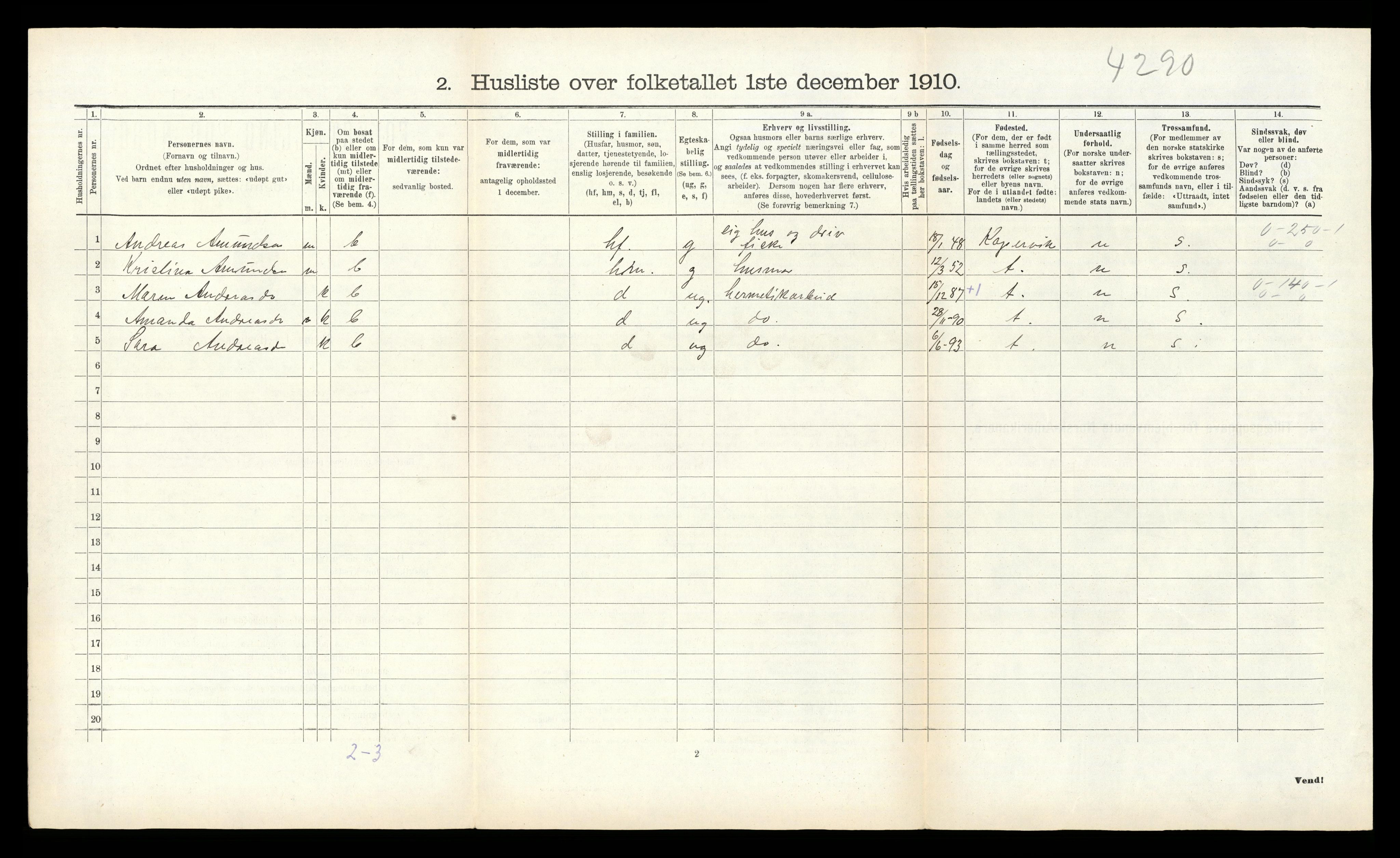 RA, 1910 census for Kopervik, 1910, p. 144