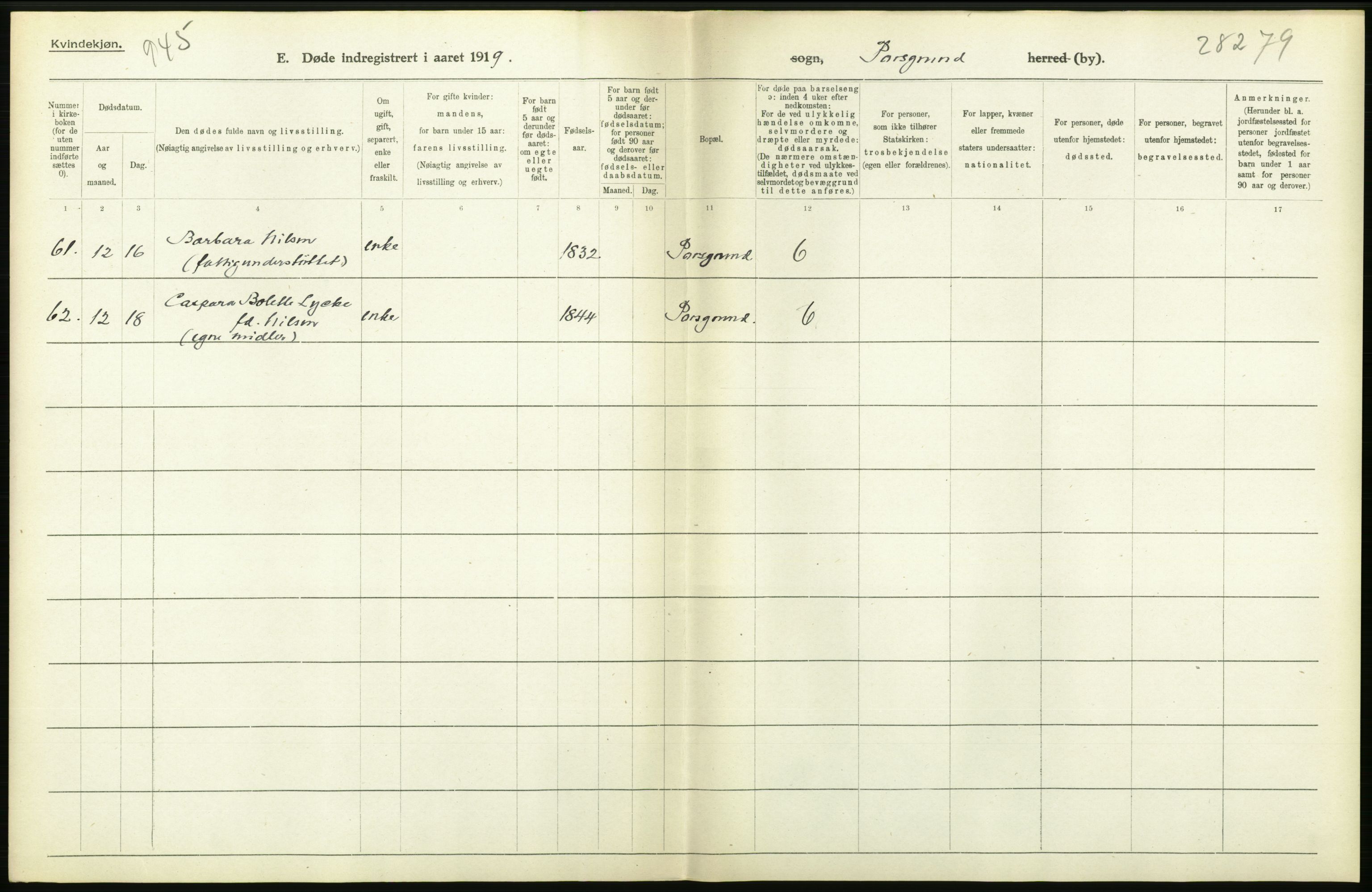 Statistisk sentralbyrå, Sosiodemografiske emner, Befolkning, AV/RA-S-2228/D/Df/Dfb/Dfbi/L0023: Telemark fylke: Døde. Bygder og byer., 1919, p. 452