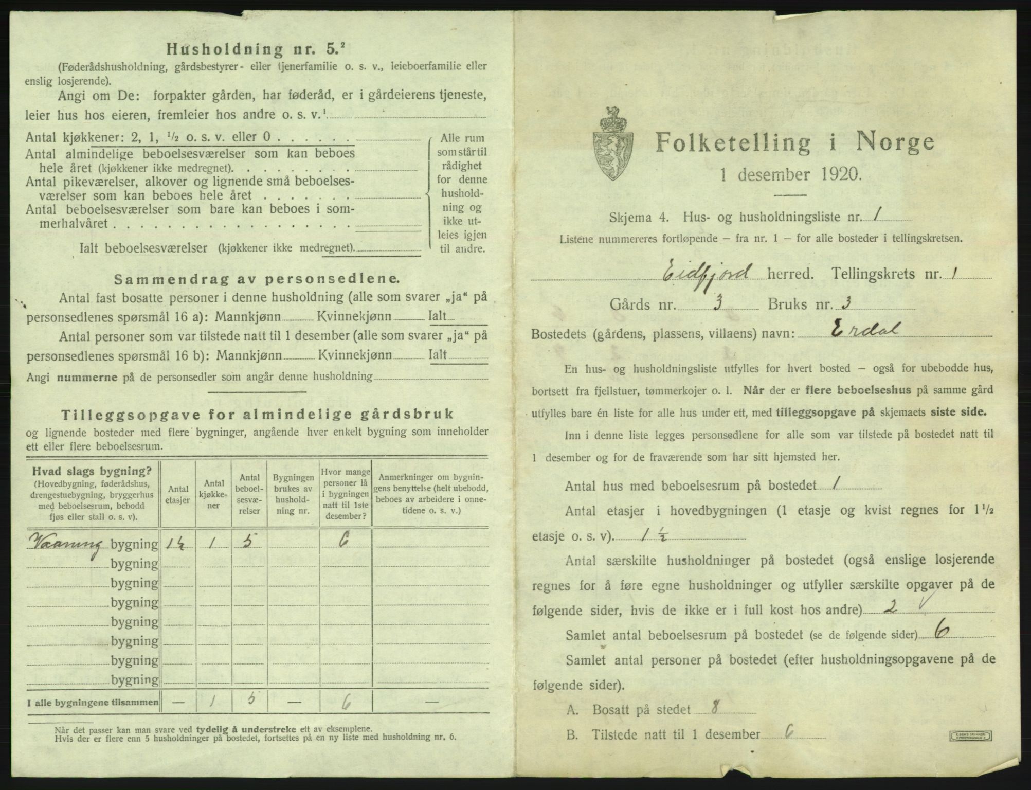 SAB, 1920 census for Eidfjord, 1920, p. 28