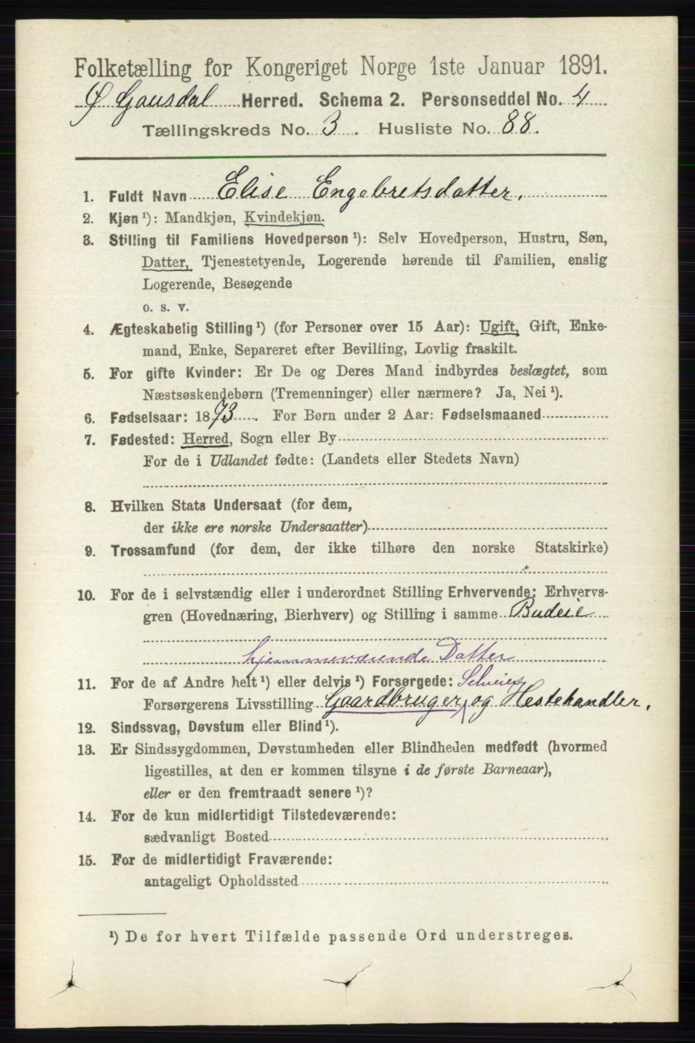 RA, 1891 census for 0522 Østre Gausdal, 1891, p. 2356