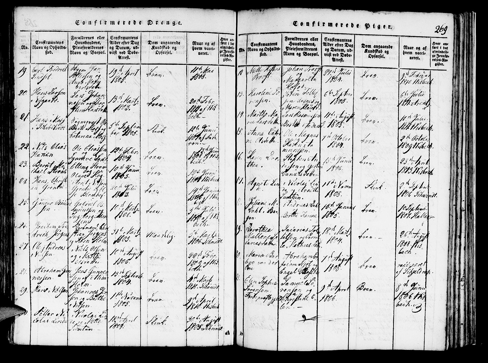 Domkirken sokneprestembete, AV/SAB-A-74801/H/Haa/L0010: Parish register (official) no. A 10, 1816-1821, p. 269