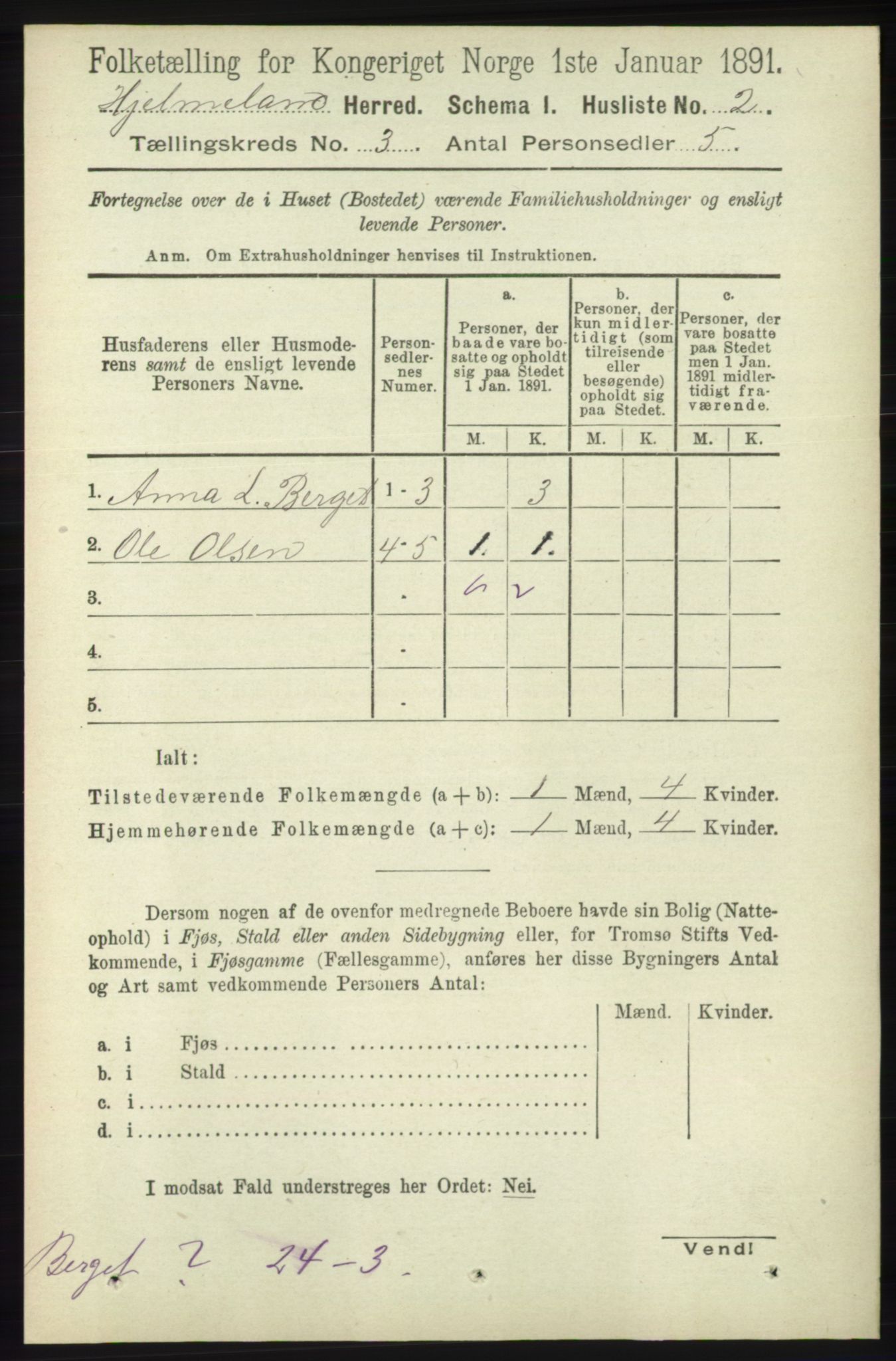 RA, 1891 census for 1133 Hjelmeland, 1891, p. 693