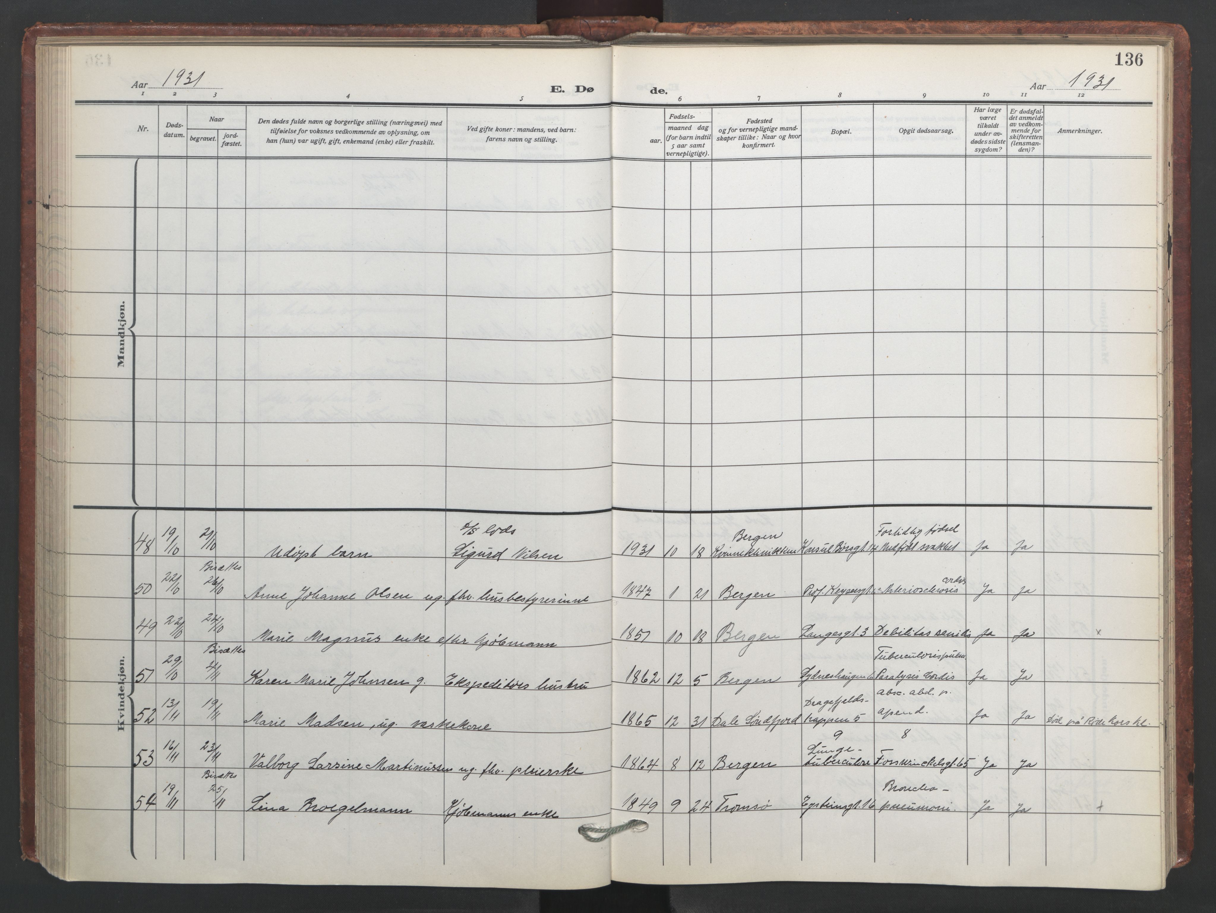 Johanneskirken sokneprestembete, AV/SAB-A-76001/H/Hab: Parish register (copy) no. D 2, 1916-1950, p. 135b-136a