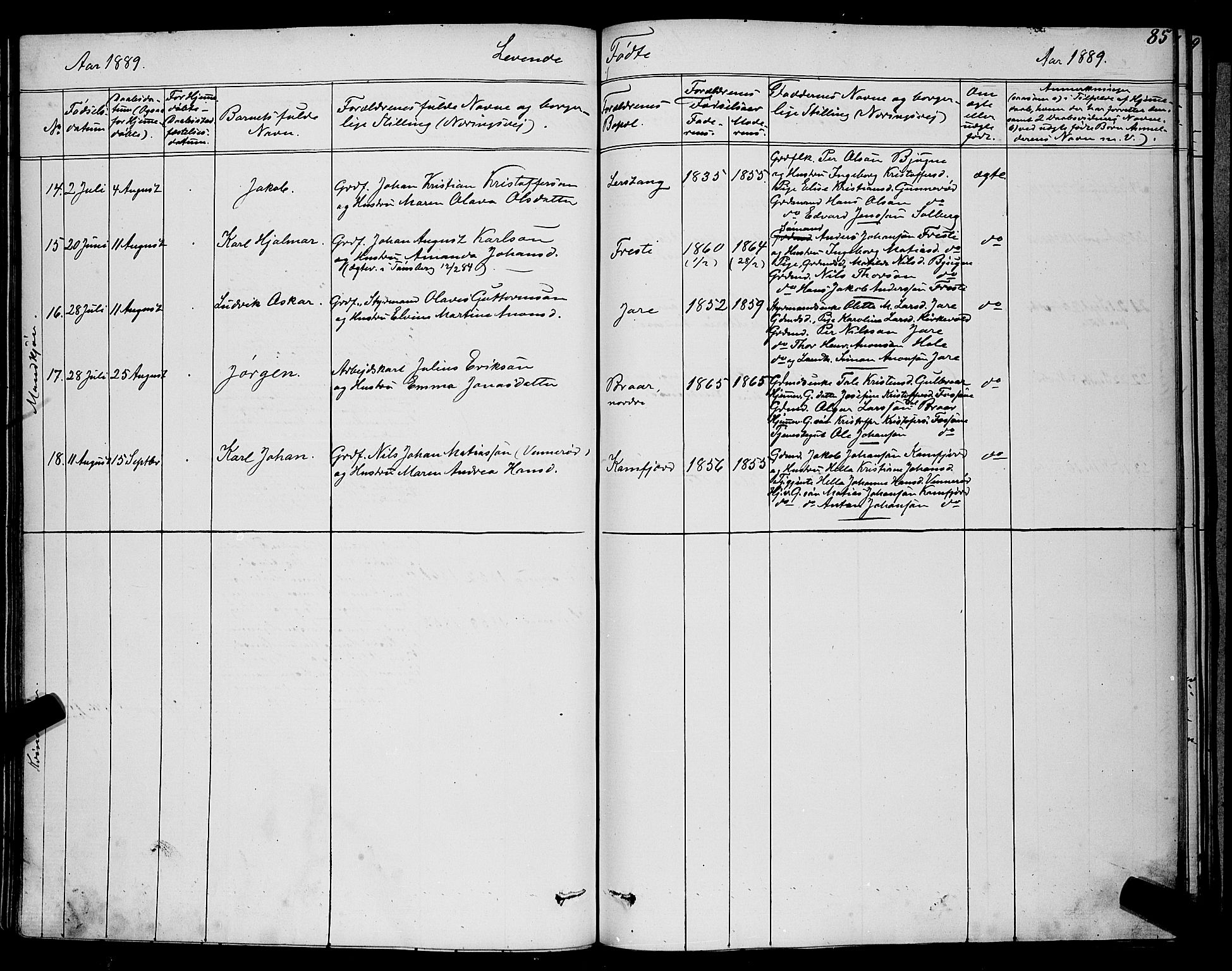 Ramnes kirkebøker, AV/SAKO-A-314/G/Ga/L0003: Parish register (copy) no. I 3, 1870-1896, p. 85