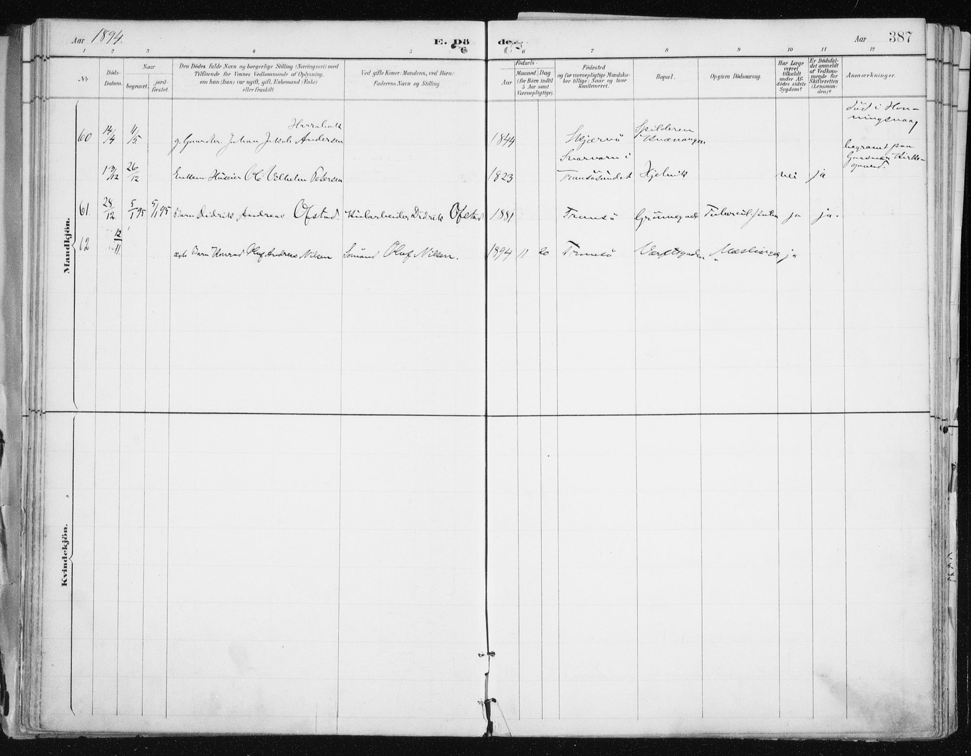 Tromsø sokneprestkontor/stiftsprosti/domprosti, AV/SATØ-S-1343/G/Ga/L0015kirke: Parish register (official) no. 15, 1889-1899, p. 387