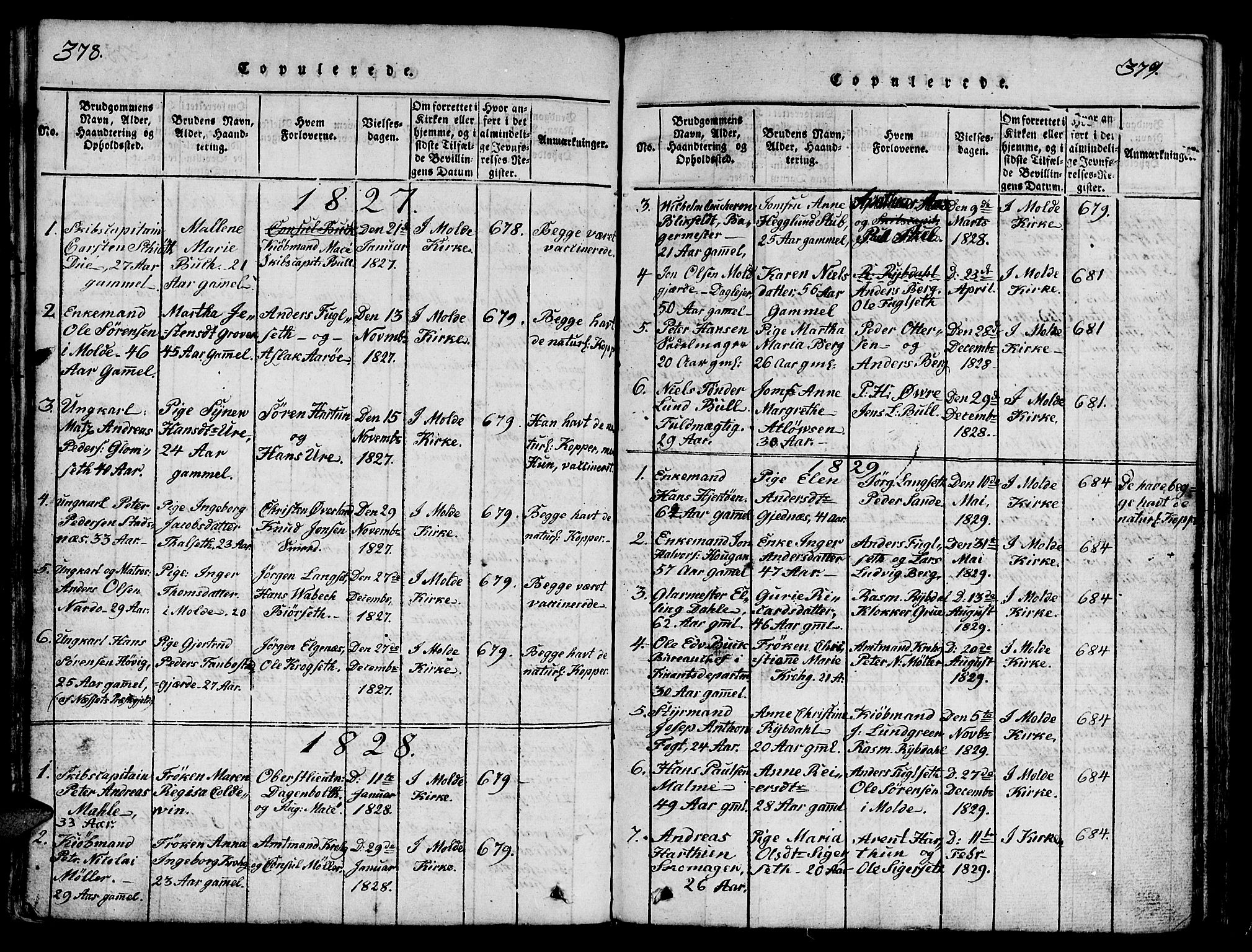 Ministerialprotokoller, klokkerbøker og fødselsregistre - Møre og Romsdal, SAT/A-1454/558/L0700: Parish register (copy) no. 558C01, 1818-1868, p. 378-379