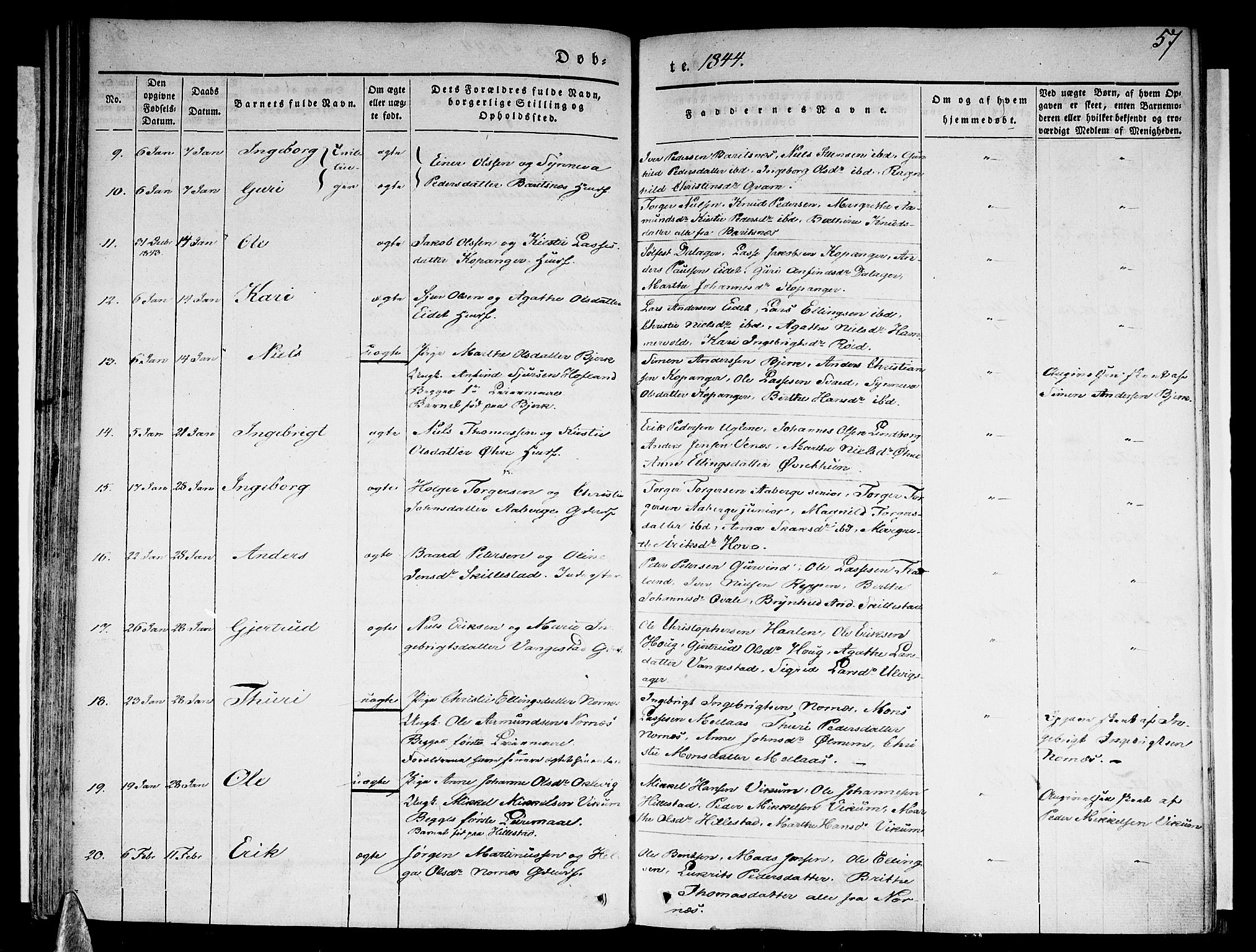 Sogndal sokneprestembete, SAB/A-81301/H/Haa/Haaa/L0011: Parish register (official) no. A 11, 1839-1847, p. 57