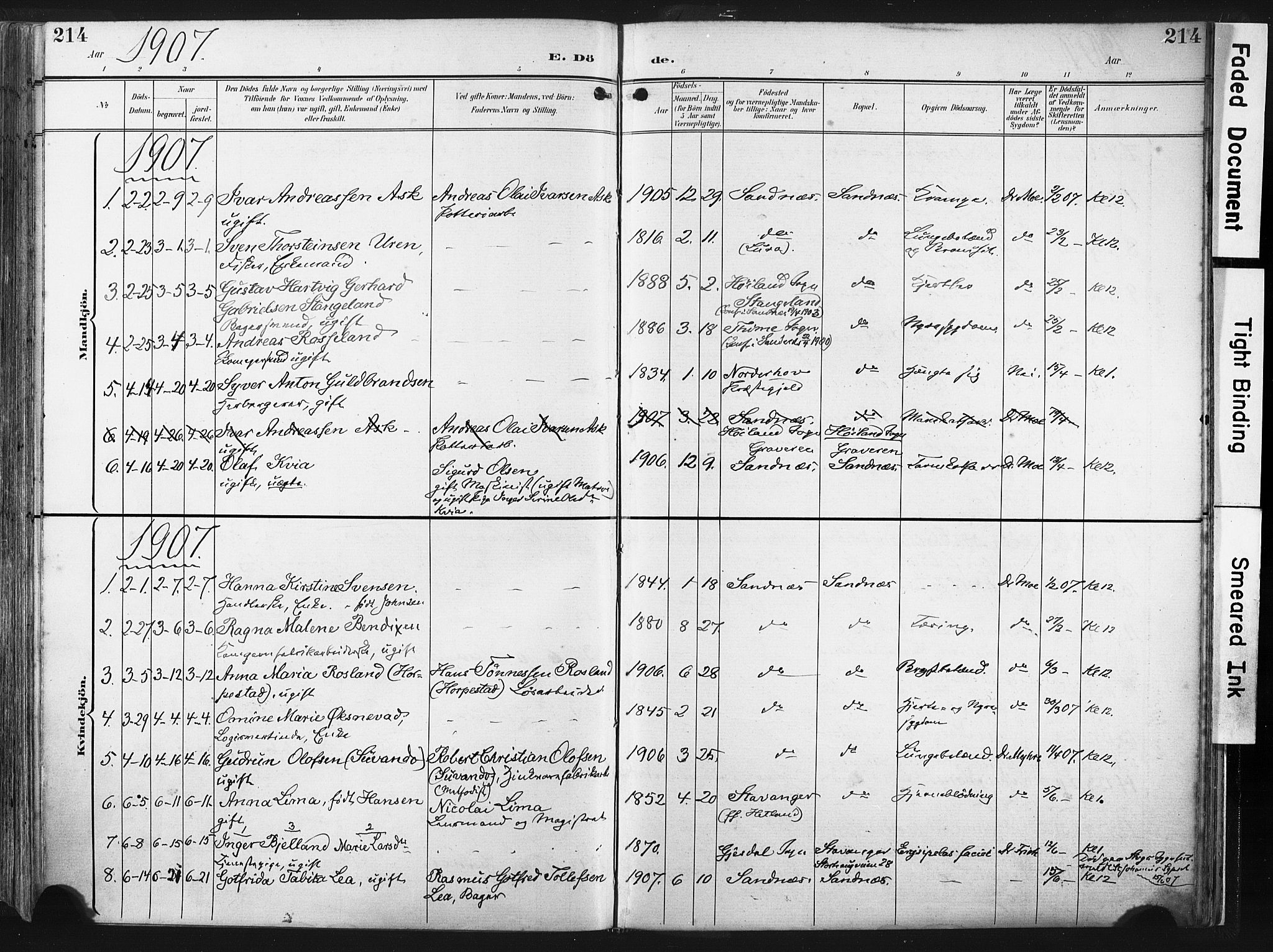 Høyland sokneprestkontor, SAST/A-101799/001/30BA/L0016: Parish register (official) no. A 16, 1899-1911, p. 214