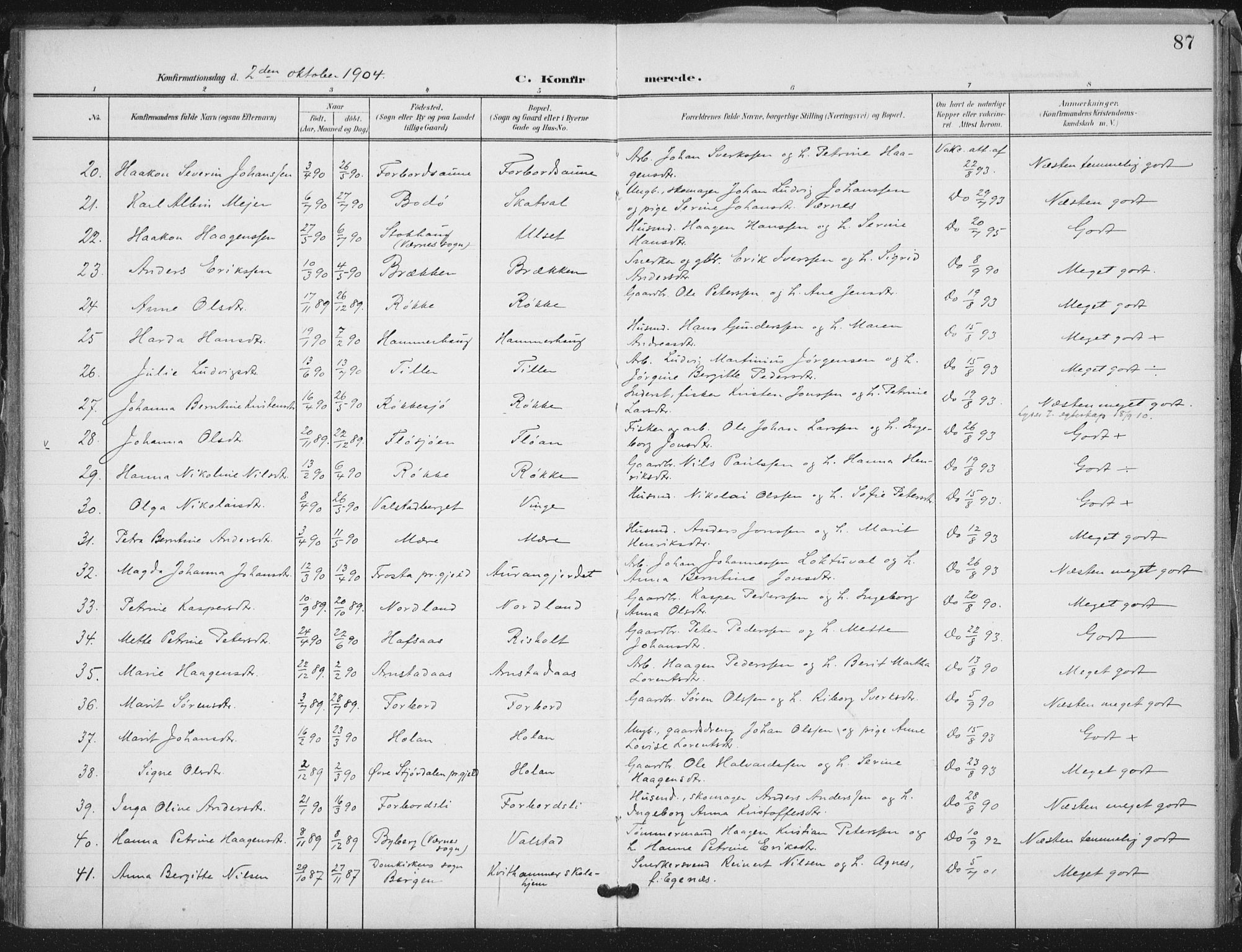 Ministerialprotokoller, klokkerbøker og fødselsregistre - Nord-Trøndelag, AV/SAT-A-1458/712/L0101: Parish register (official) no. 712A02, 1901-1916, p. 87