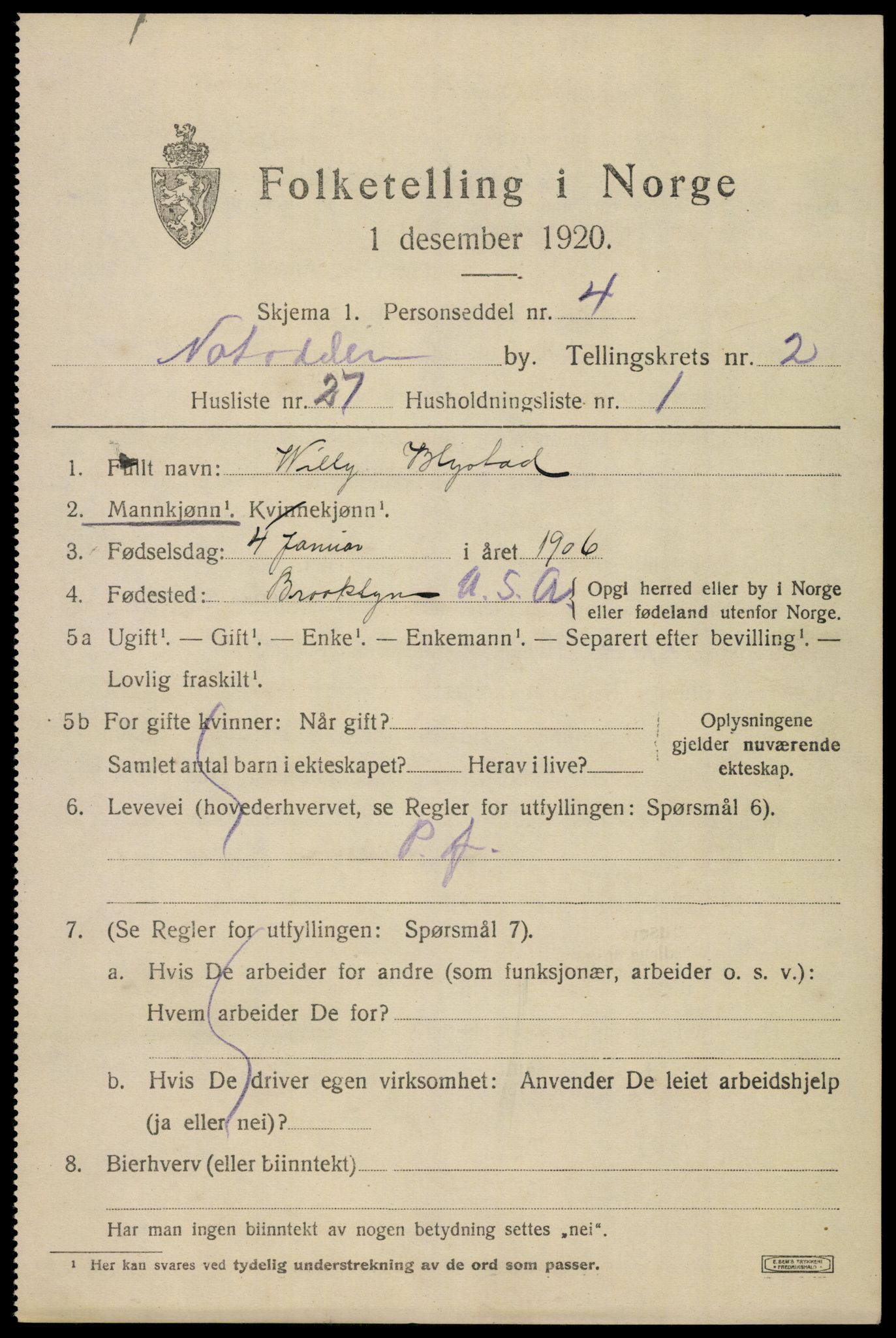 SAKO, 1920 census for Notodden, 1920, p. 6912