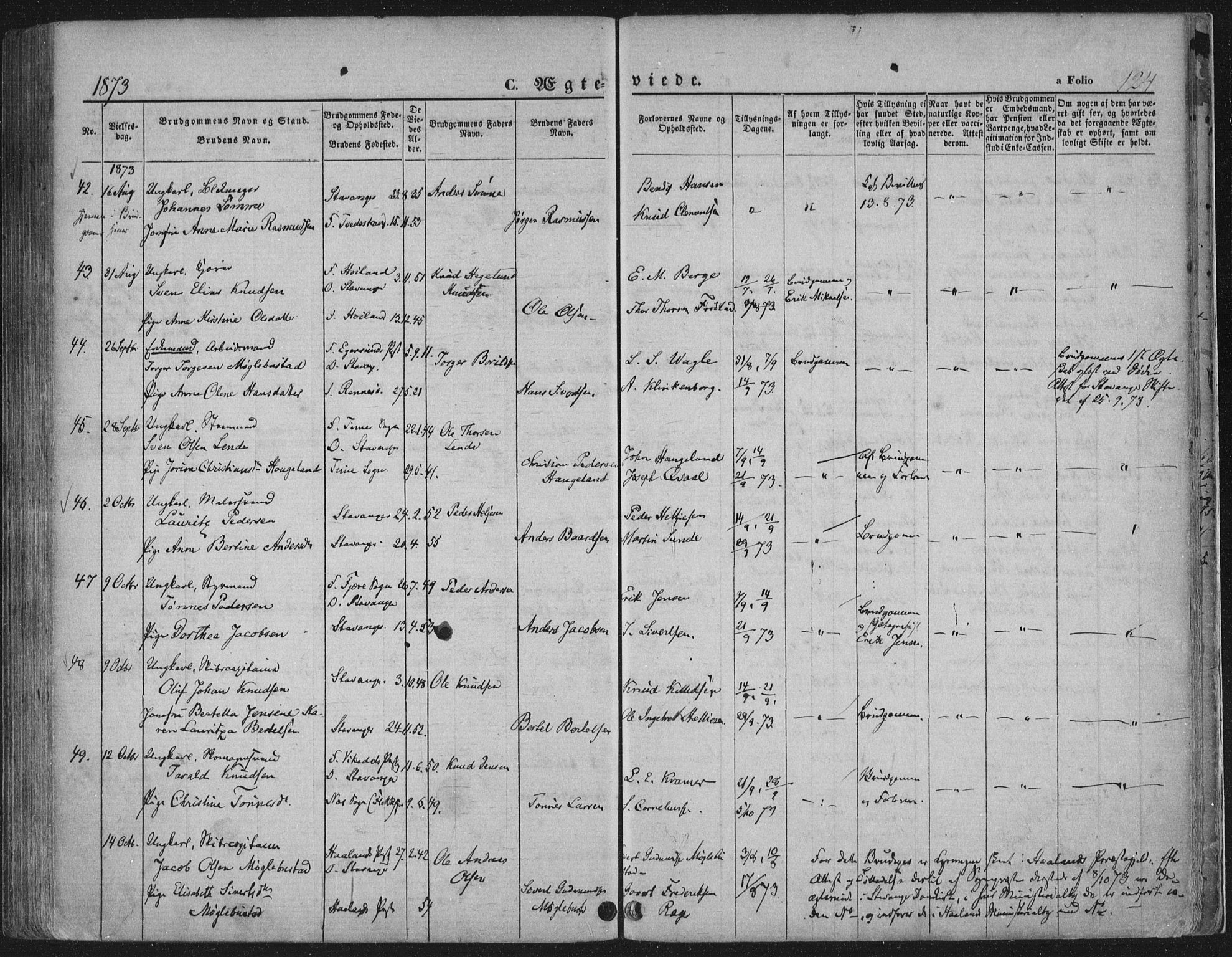 Domkirken sokneprestkontor, AV/SAST-A-101812/001/30/30BA/L0019: Parish register (official) no. A 18, 1857-1877, p. 124