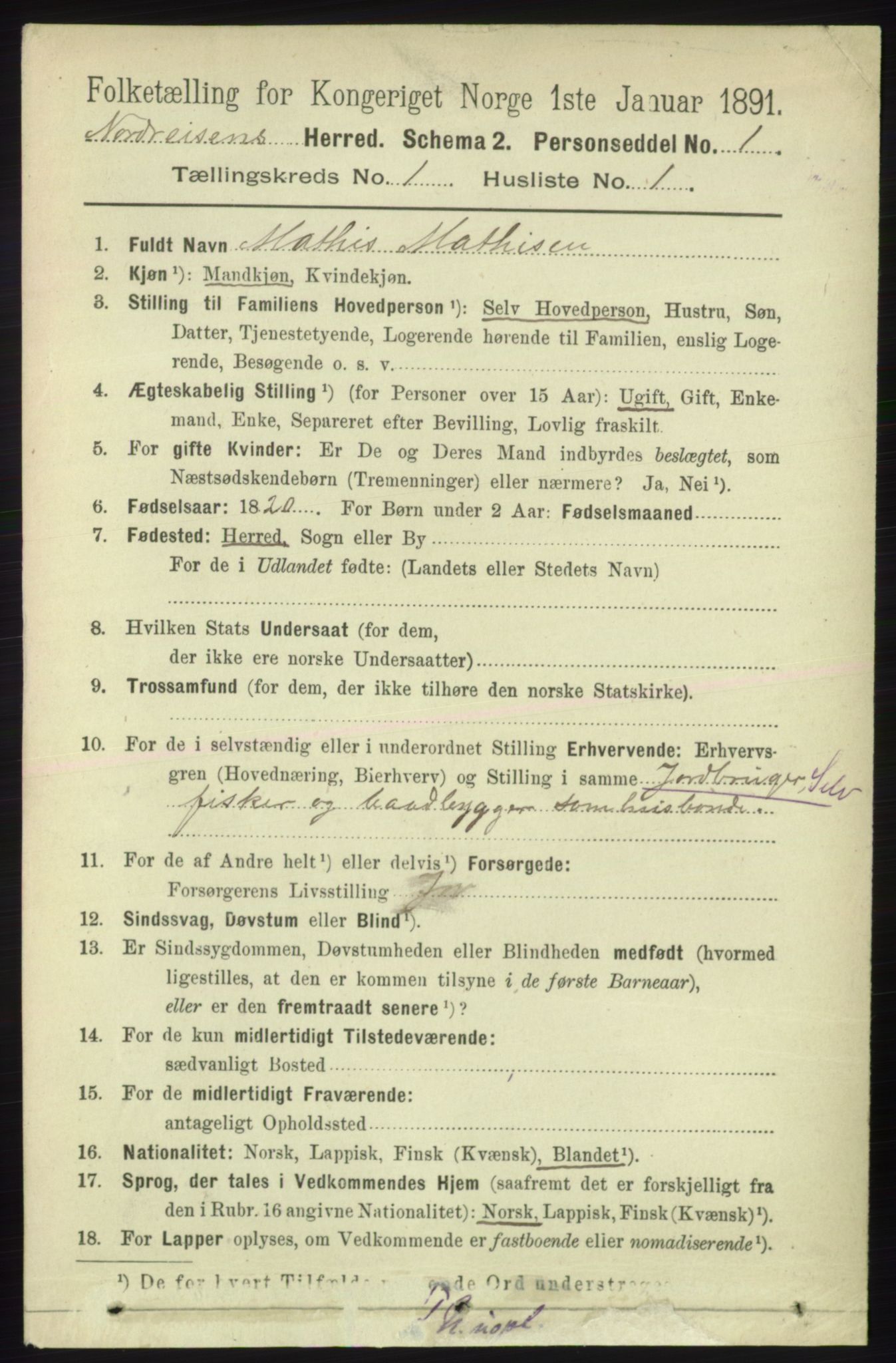 RA, 1891 census for 1942 Nordreisa, 1891, p. 106