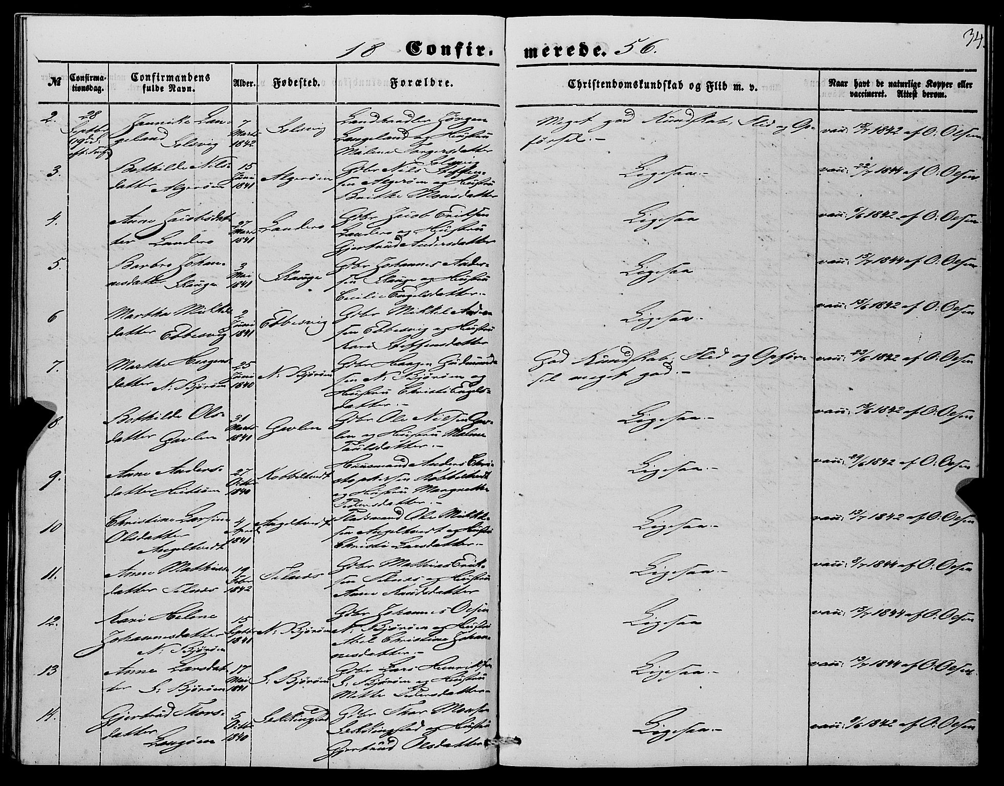 Fjell sokneprestembete, SAB/A-75301/H/Haa: Parish register (official) no. A 4, 1851-1870, p. 34