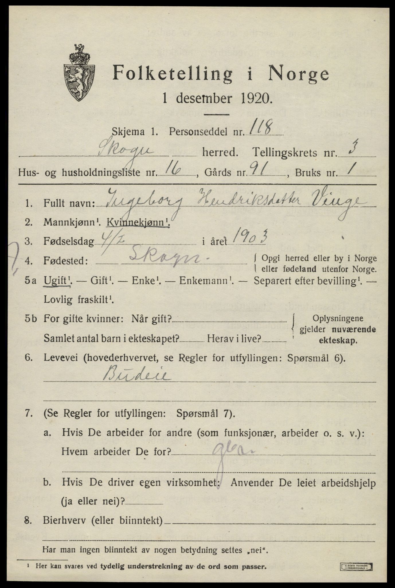 SAT, 1920 census for Skogn, 1920, p. 4829